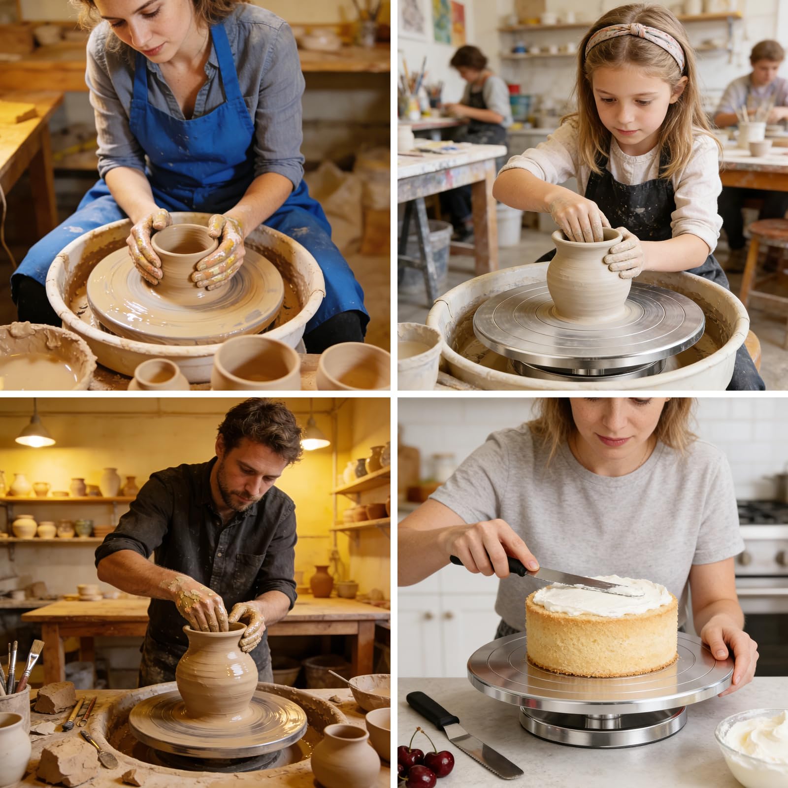 Töpferscheibe, 30cm Aluminium-Drehscheibe, Doppelseitiges Töpferrad für Bildhauerei Keramik Modellbau Kuchendekoration Figurenmalerei, zum manuellen Drehen