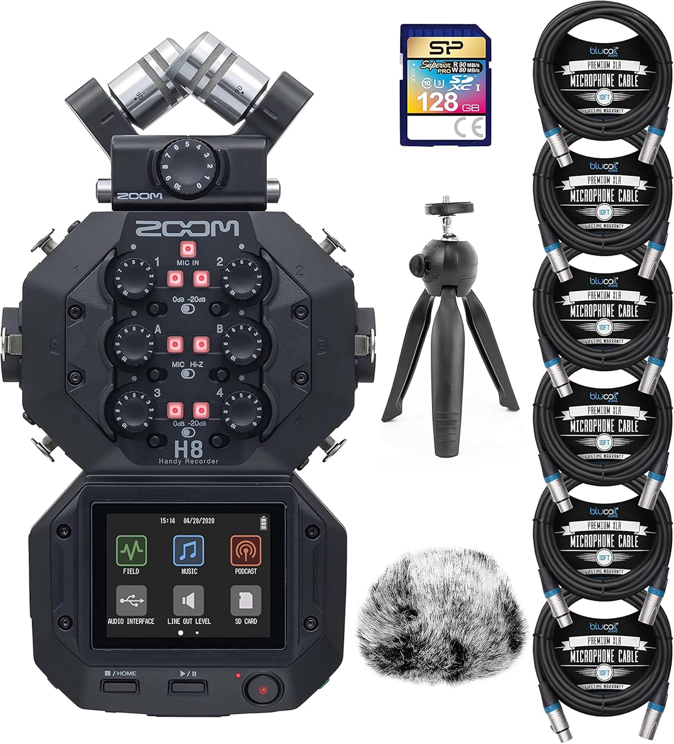 Zoom H8 8Input / 12Track Handy Recorder Bundle with