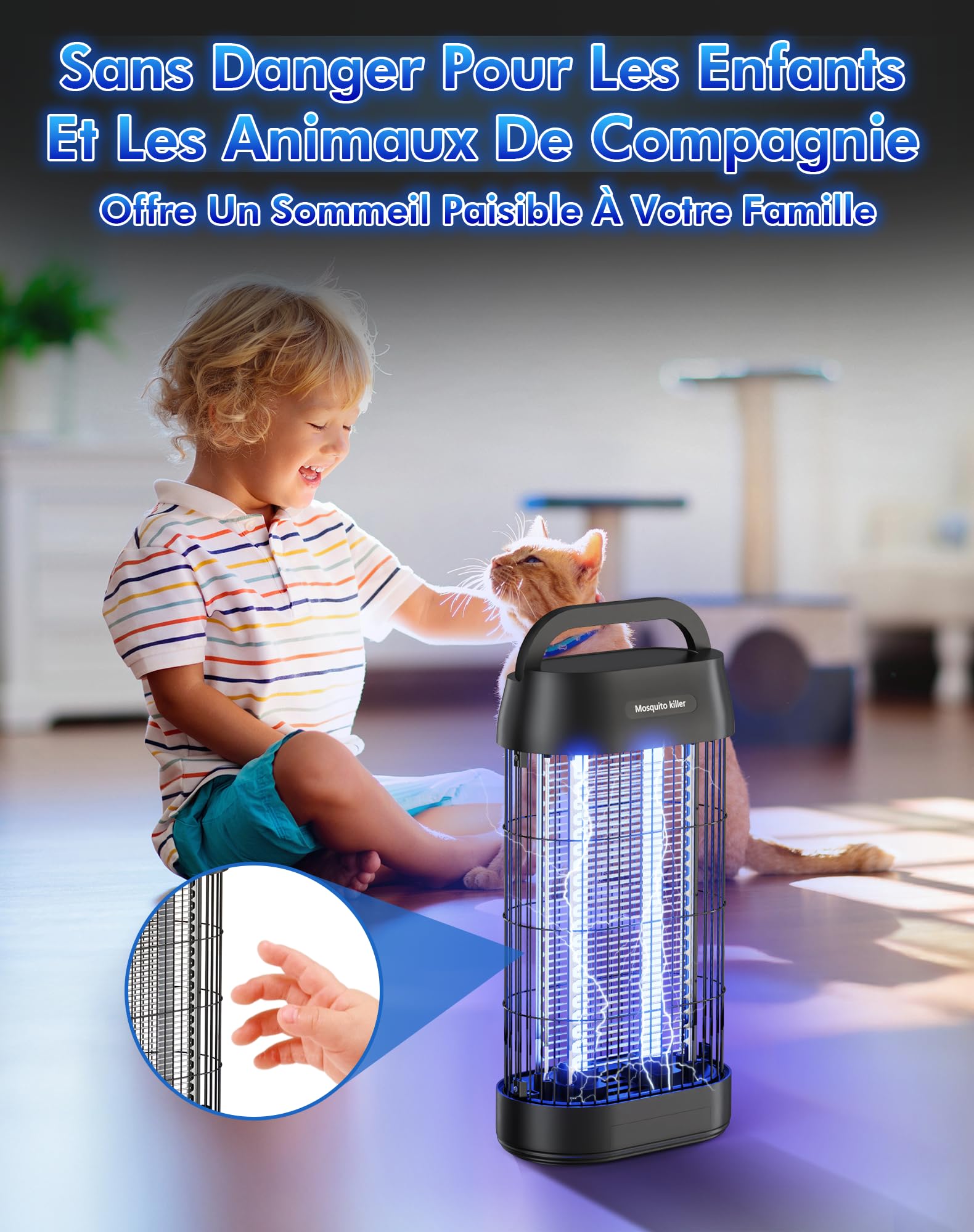 Lampe Anti Moustique 3000V, Tue Mouche Électrique UV 16W, Lampe Anti Mouche avec Crochet Portable, Sécurisé, Éco-Énergétique et Silencieuse, pour Intérieur et Extérieur (100m²)