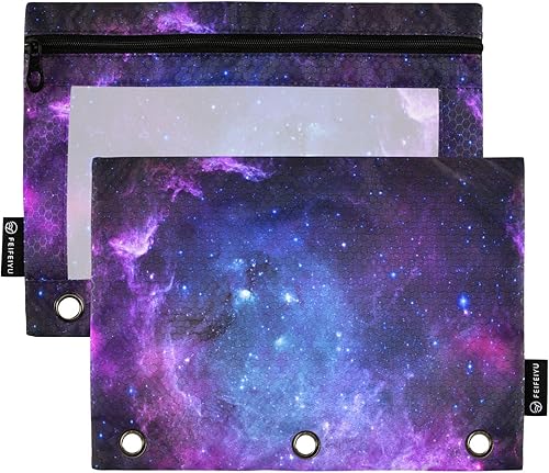 Estuche para lápices de galaxia estrellada para carpeta de 3 anillos, estuche con cremallera y bolsa organizadora de ventana transparente, paquete