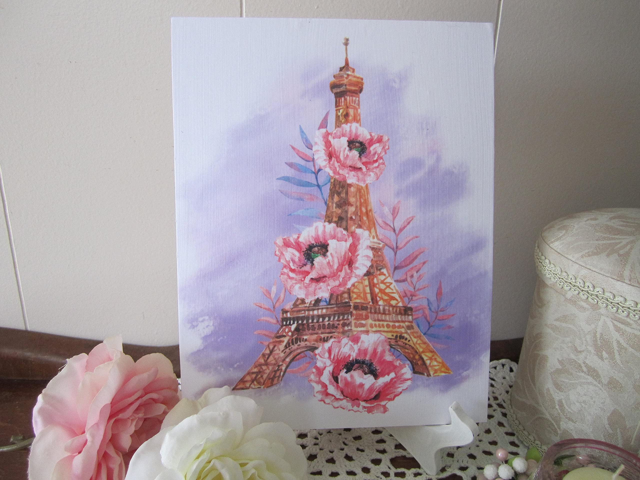 Targa In Metallo Vintage Con Bicicletta, Fiori E Torre Eiffel - Decorazione Da Parete 30,5x20,3 Cm