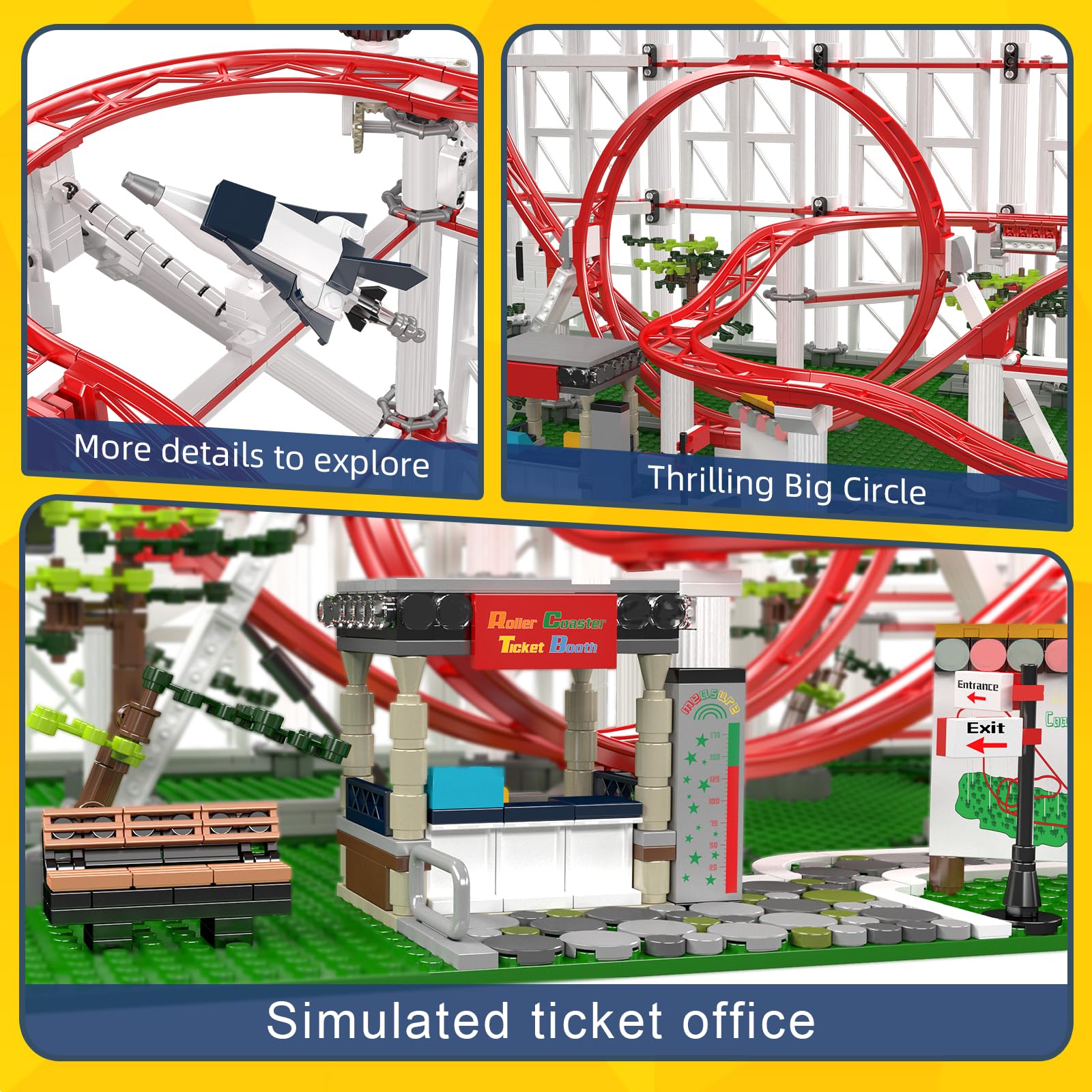 Mould King 11014 Loop Coaster Klemmbausteine Bausteine Kit, Looping-Achterbahn Vergnügungspark Untersetzer mit Motor, Roller Coasters Bauset für Teenager 14+/Erwachsene (3646+ Teile)