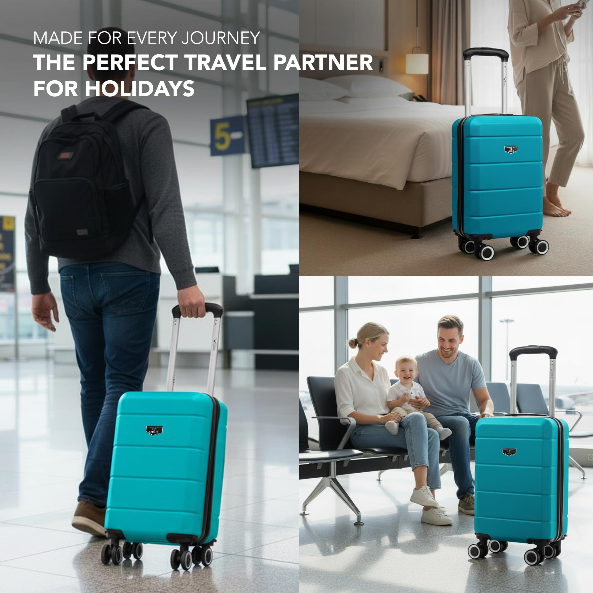 LUGG - Jetset 40cm Suitcase - 40x30x20cm- Ryanair Compatible - Underseat Size - Hard Shell ABS - Spinner & Removable Wheels - Lightweight Travel Luggage- Cream/Brown — view 274