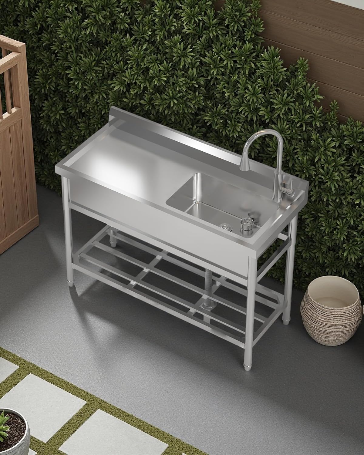 Diagram showing detailed product dimensions of the Garvee utility sink