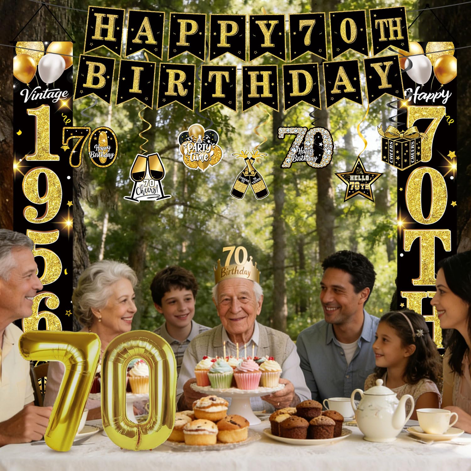 70th Birthday Decorations - Black & Gold Party Pack -6 70th Birthday Decorations - Black & Gold Party Pack -6