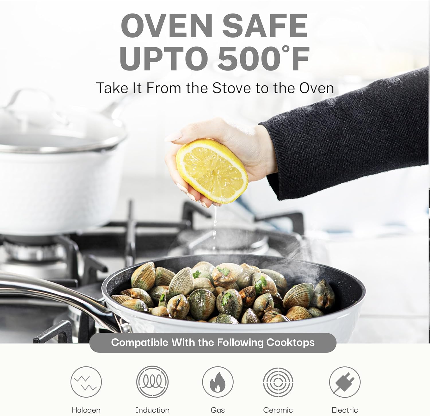 Granitestone 12 Inch Non Stick Frying Pan, Large Non Stick Skillet, Induction Pan, Dishwasher Safe, Hammered White