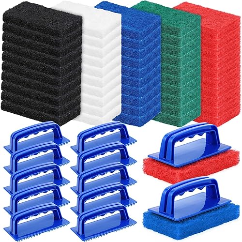 Tioncy Juego de 60 cepillos para fregar con mango a granel, 50 piezas de cepillo de mano para piscina, 10 piezas de cepillo reutilizable para