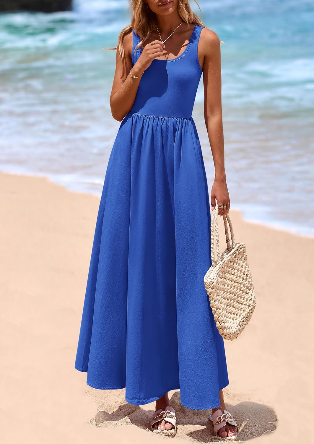 PRETTYGARDEN Womens Summer Casual Scoop Neck Sleeveless Long Dresses Tank Top Patchwork Aline Swing Maxi Dress with Pockets - Image 8