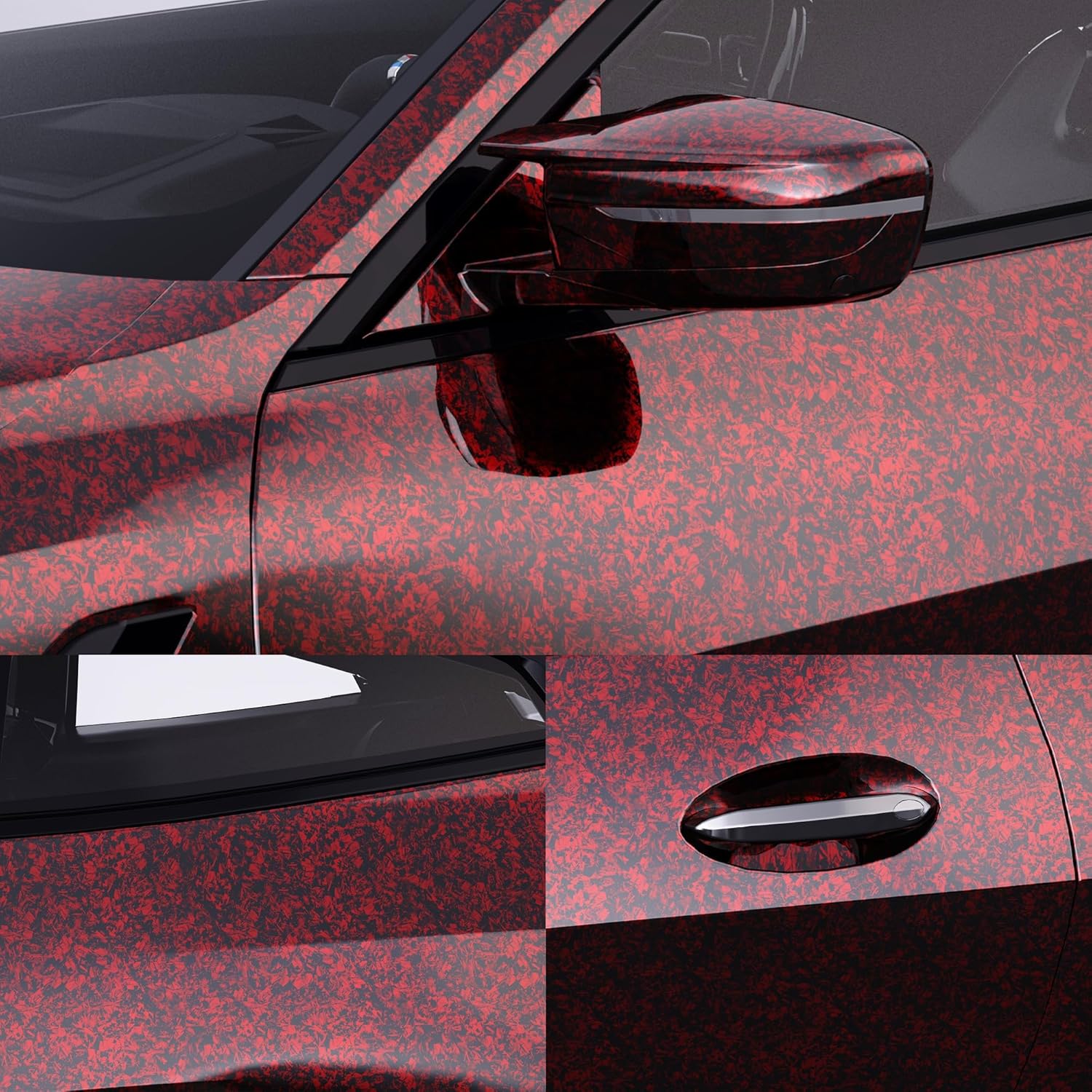 Lypumso Forged Carbon Fiber Vinyl Wrap, Gloss Crushed Stone Car Wrap Vinyl Film Easy Installation with Air Release Technology Auto Car Sticker Decal Sheet (Red, 2ft x 10ft)