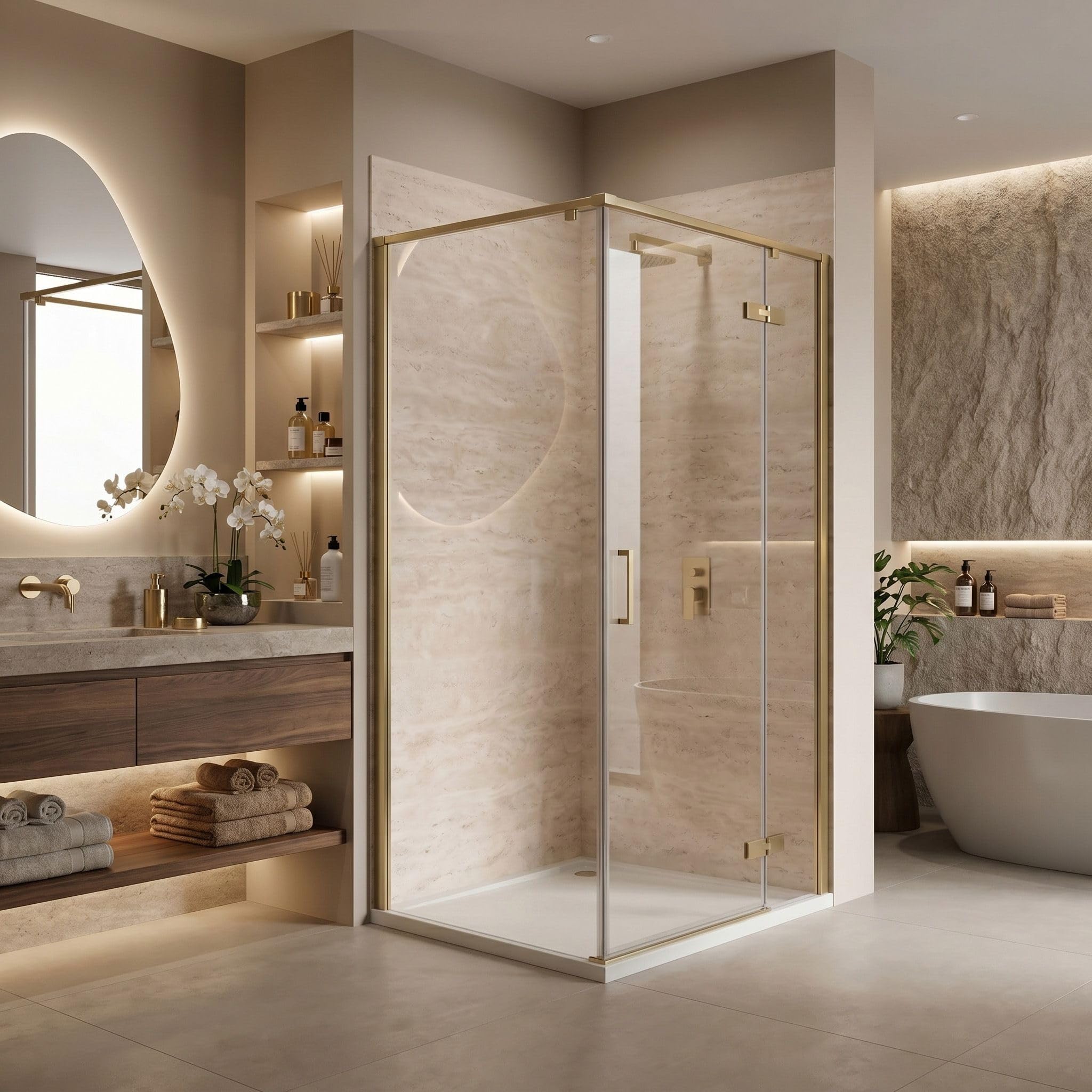 Rea - Mampara de ducha Rea Bruno 120x90 Cepillo Dorado - 88,5 x 118,5 x 195 cm