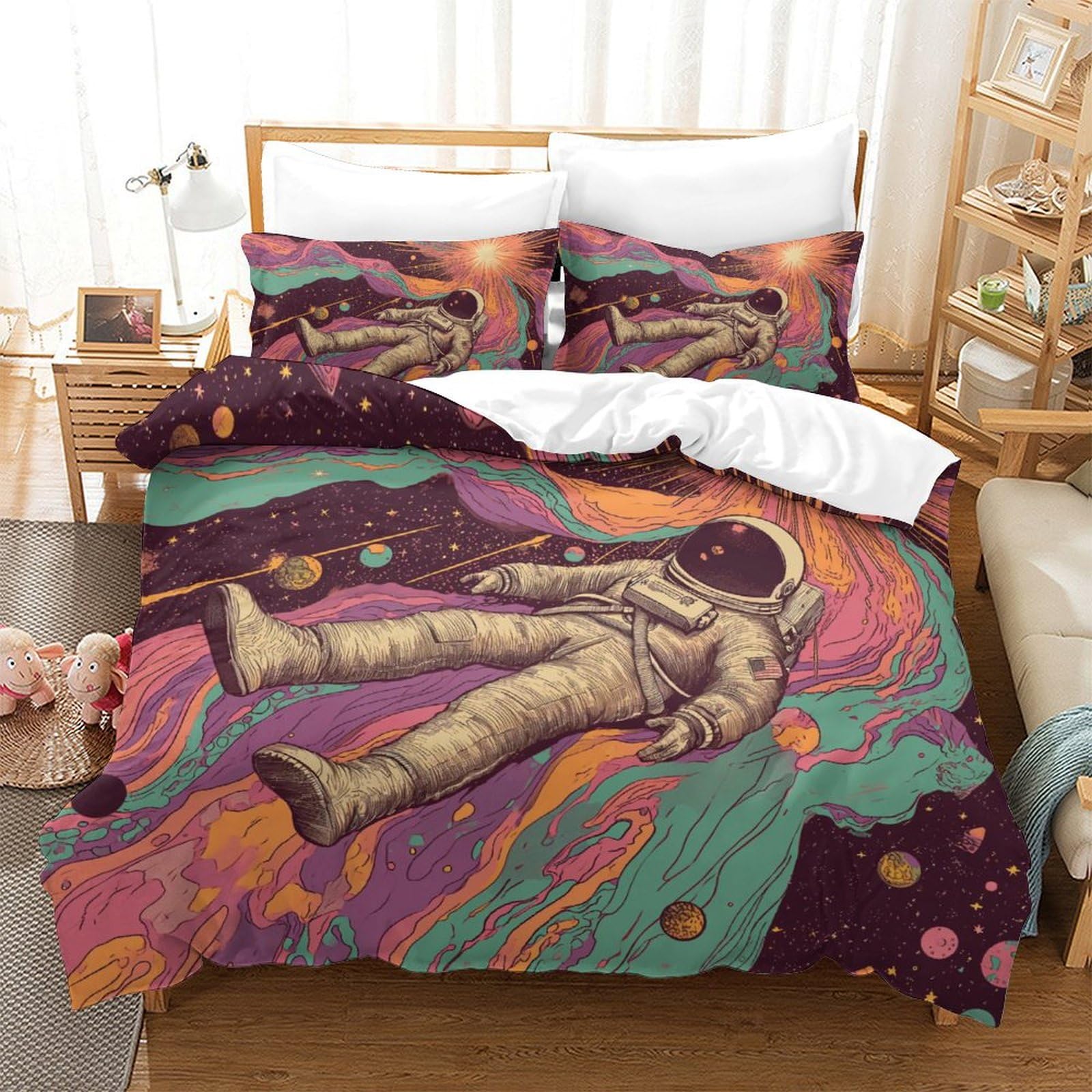 Parure de lit astronaute 3D King size 220x240 en microfibre douce