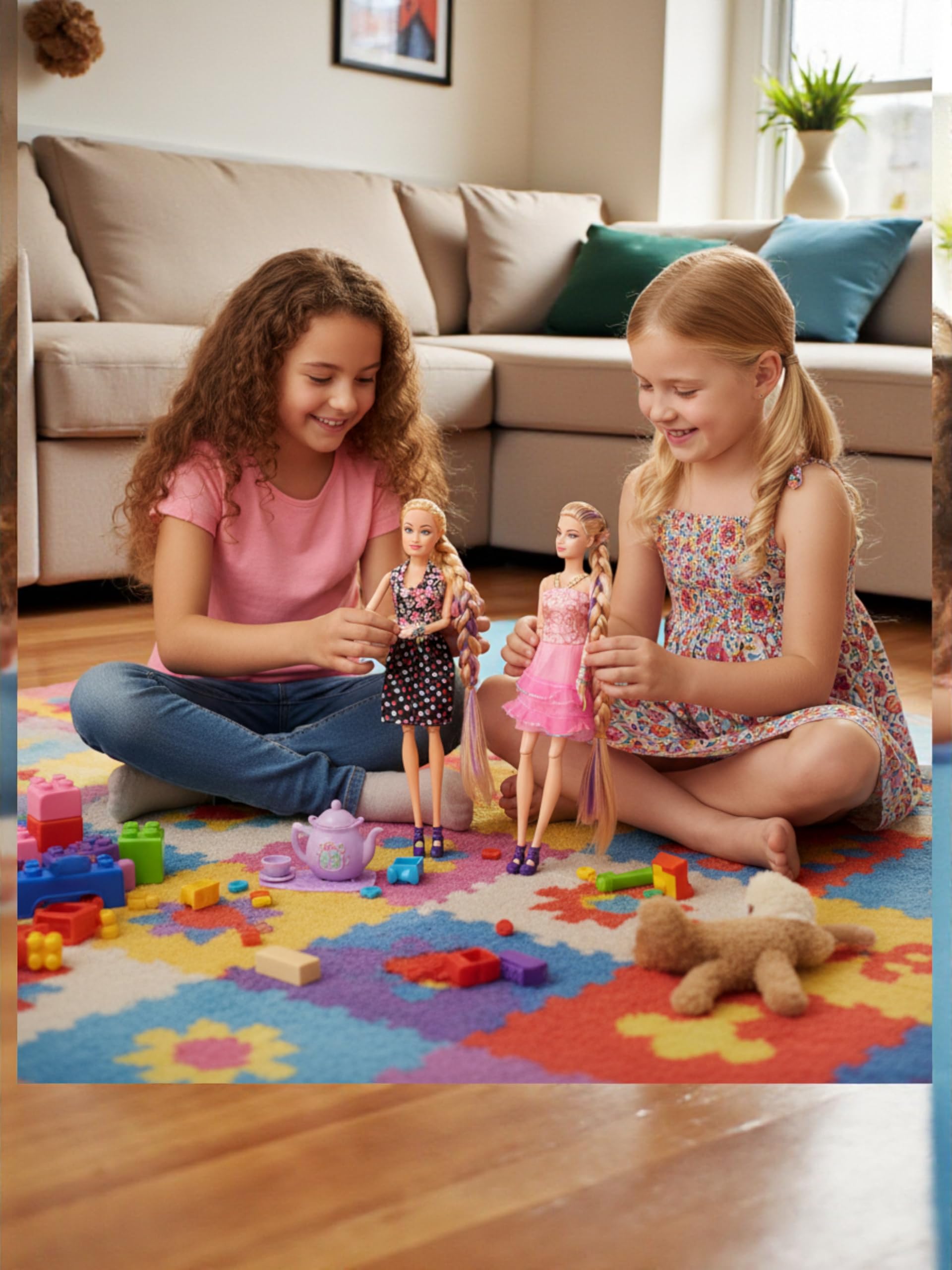 DISILA TRADERS Pretty 2 Sisters Dolls Set Mona & Dona for Girls | Beautiful Long Hair & Charming Eyes | Fashion Pretend Play Dolls for Girls | Bright Random Colors & Designs | Playset Gift 3
