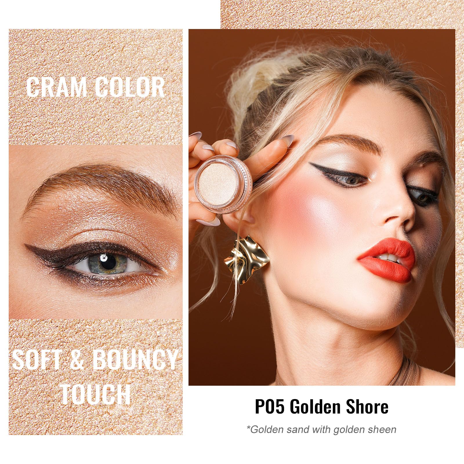 Oulac Shimmer Eyeshadow Pearl Finish, P05 Golden Shore, 6 g (Pack of 1) - Image 2