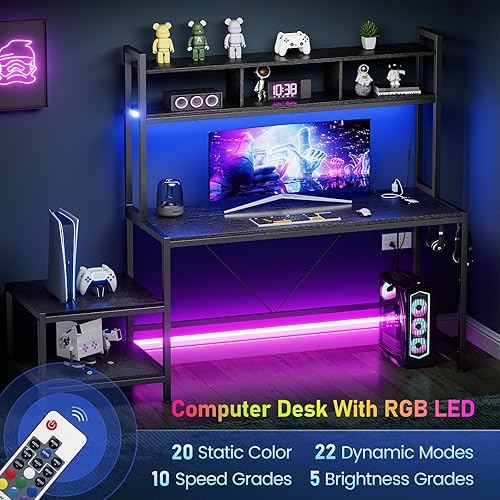 Miniatura 6 de ALLSTAND Escritorio para computadora con soporte de impresora y gabinete, escritorio de juegos de 69 pulgadas con luces LED y tomas de corriente,