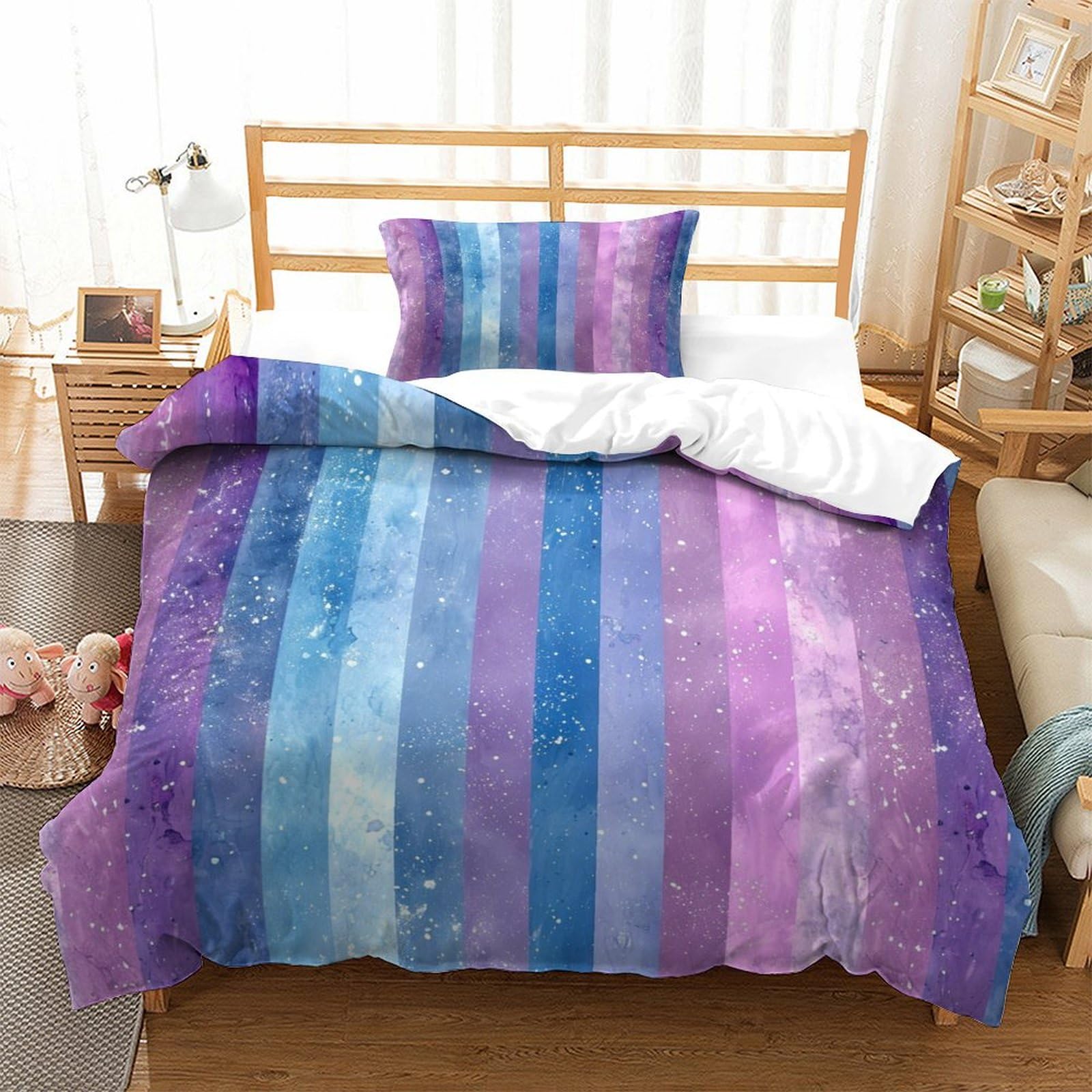 P1S9U7W5Y Gradient Stripes 3D Printed Duvet Cover Set 3pcs Microfiber Ombre Bedding Set Single（135x200cm）