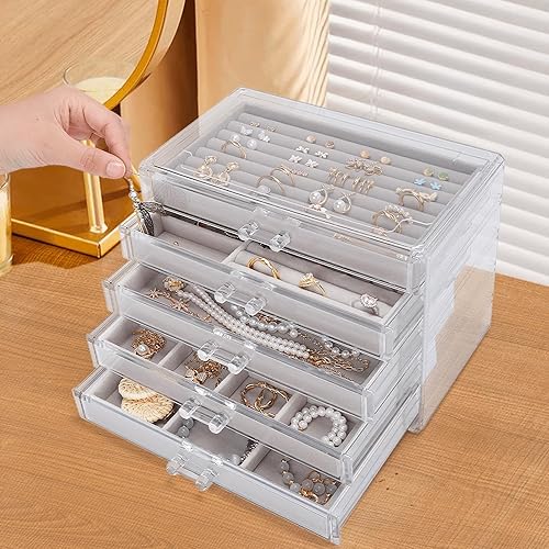 coobest Joyero, organizador de joyas de 5 cajones, cajas de joyería y organizadores con organizador de aretes, caja organizadora de joyas