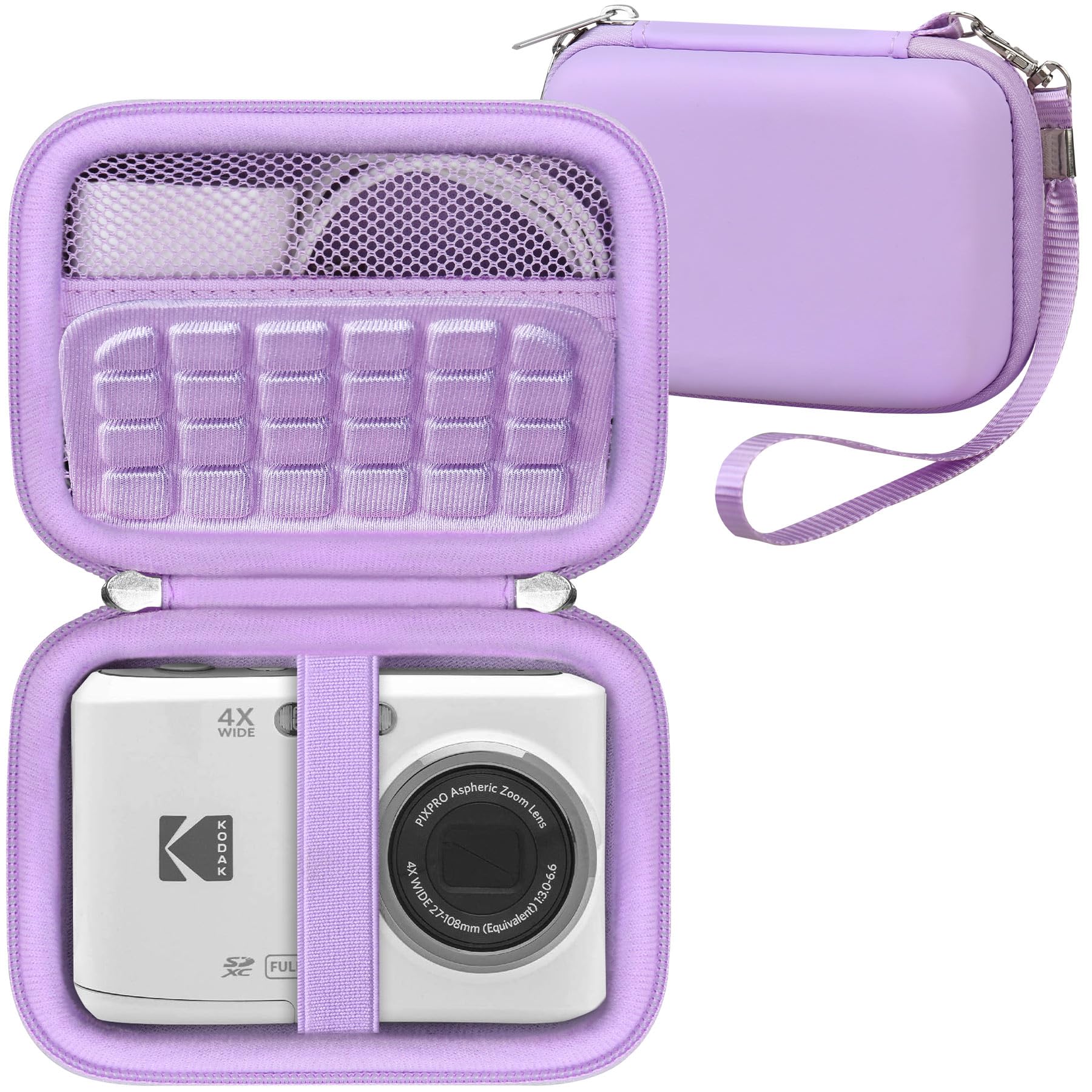 RAIALL Case for KODAK PIXPRO FZ55/ FZ45/ FZ53/ FZ43 Digital Camera, Purple | Hard Travel Carrying Bag with Wriststap for KODAK PIXPRO FZ55/ FZ45 Cover, Mesh Pocket for Charger and Batteries Accessoris