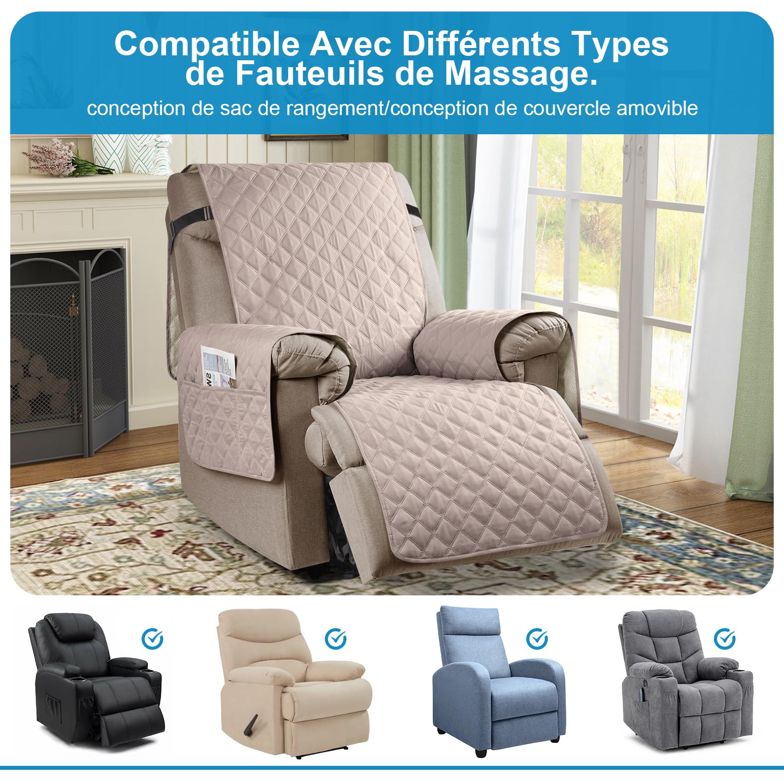 Housse De Protection Pour Fauteuil Relax TIANSHU - Imperméable, Réversible Et Antidérapante