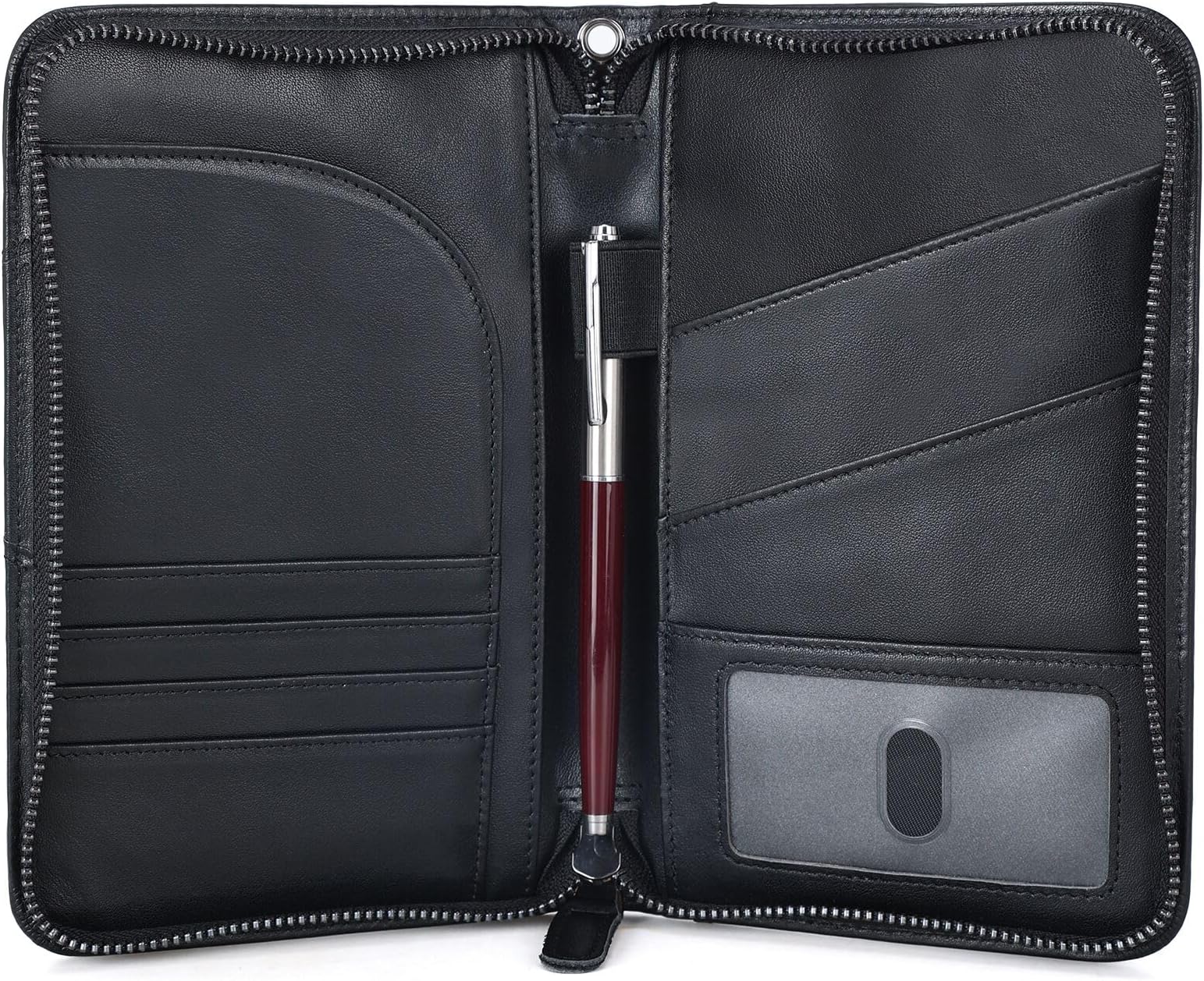 Polare Full Grain Leather Passport Holder With YKK Zipper RFID Blocking Travel Document Organizer Ticket Holder Cover Case Holds 2 Passports, Black, Retro