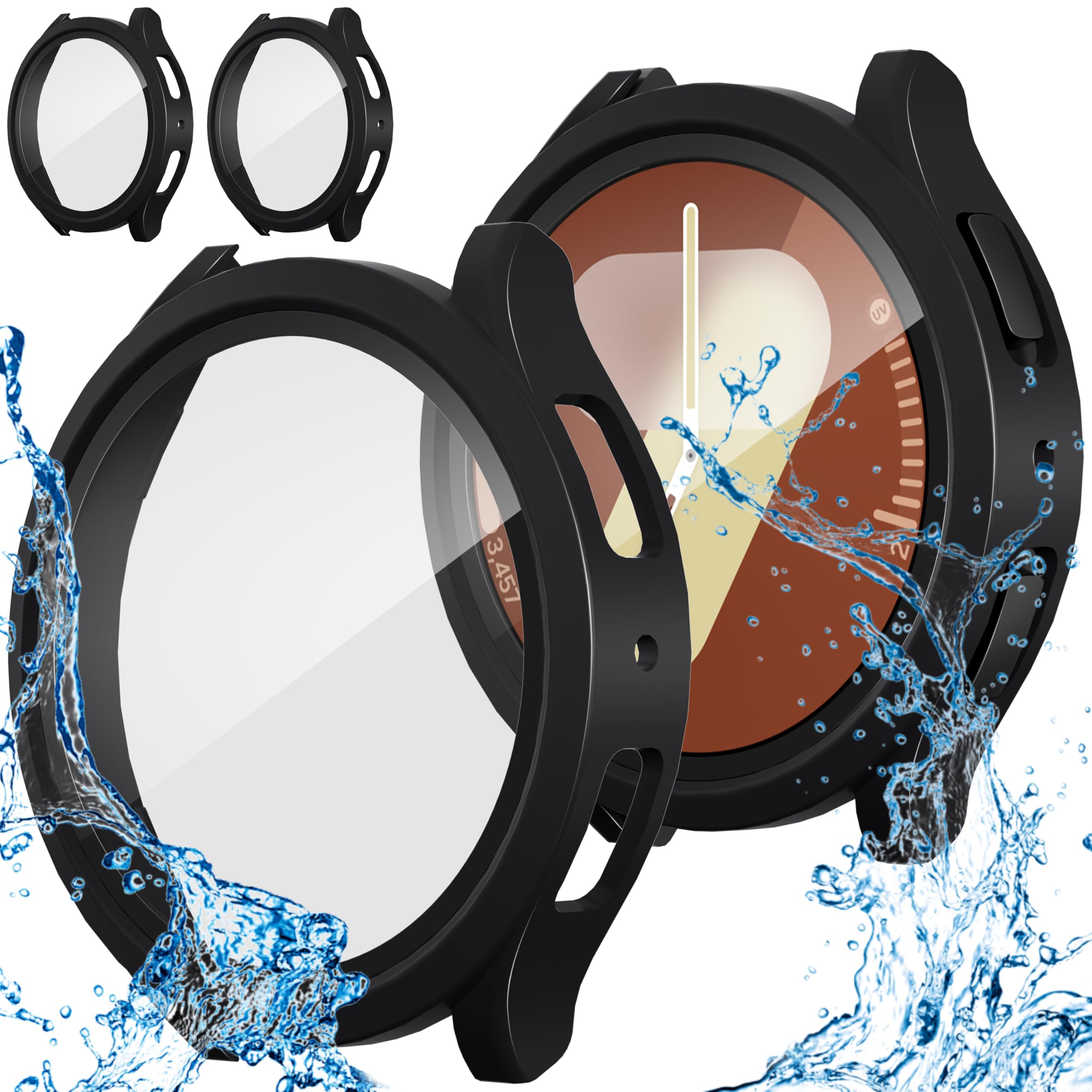 Diruite 2 Piezas Funda para Samsung Galaxy Watch 7 40 mm Protector Pantalla Cristal Templado Incorporado,Impermeable HD Protección Completa Protector para Samsung Galaxy Watch 7 40 mm Case