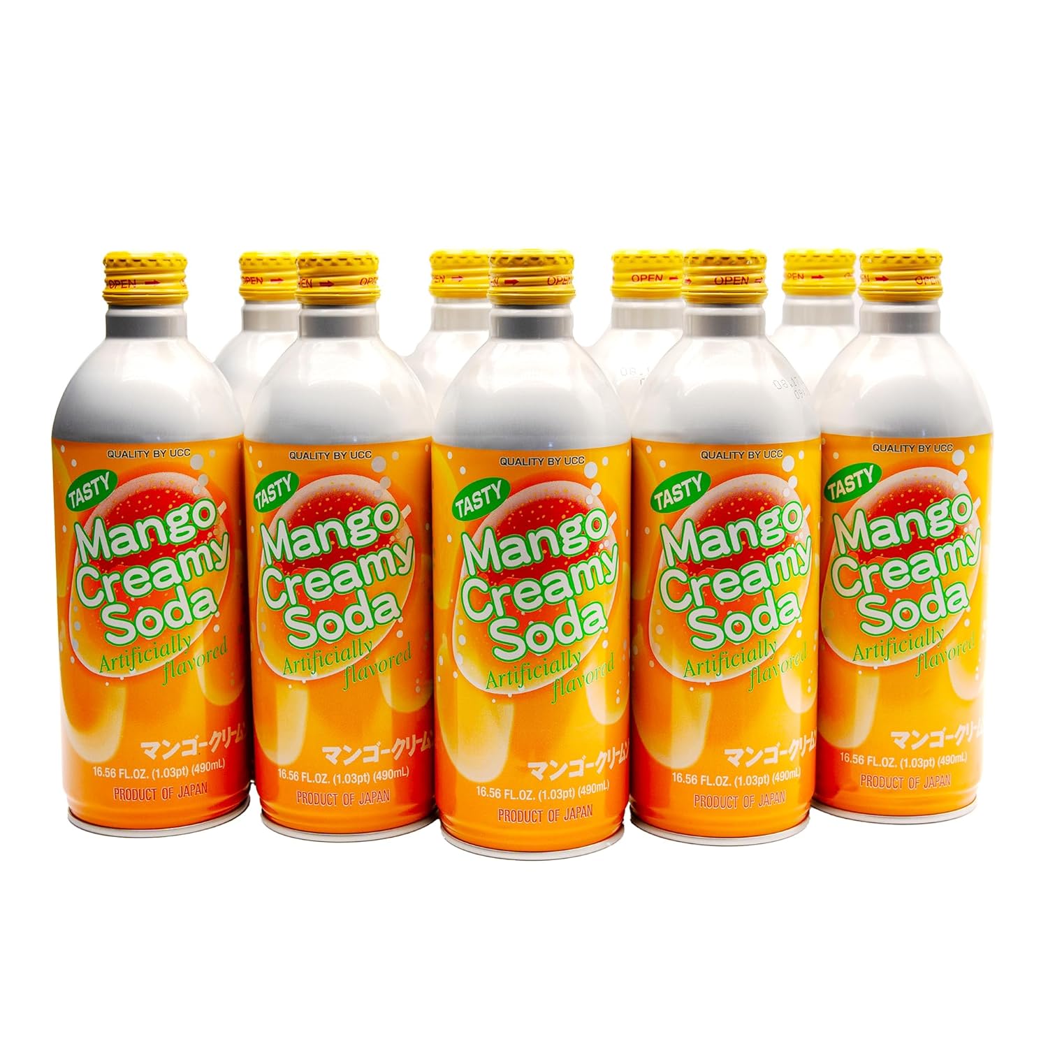 UCC Mango Creamy Soda - Ready To Drink Mango Soda, Convenient Bottled Drink, 16.57oz Each (Pack of 12), Carbonated Drink, Artificial Mango Flavor, Imported from Japan