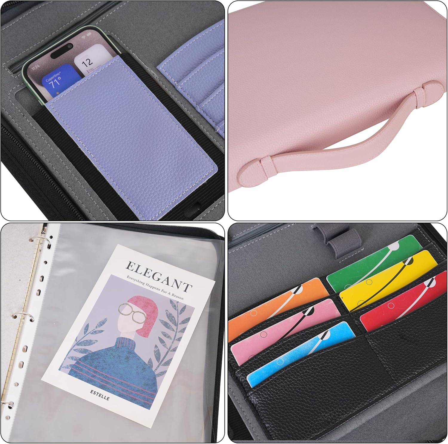 Wonderpool Travel Zippered Portfolio 3 Ring Binder A4 Padfolio Document Case with Removable Clipboard Legal Pad Holder, Business Office School Organizer for Men and Women (Gray)
