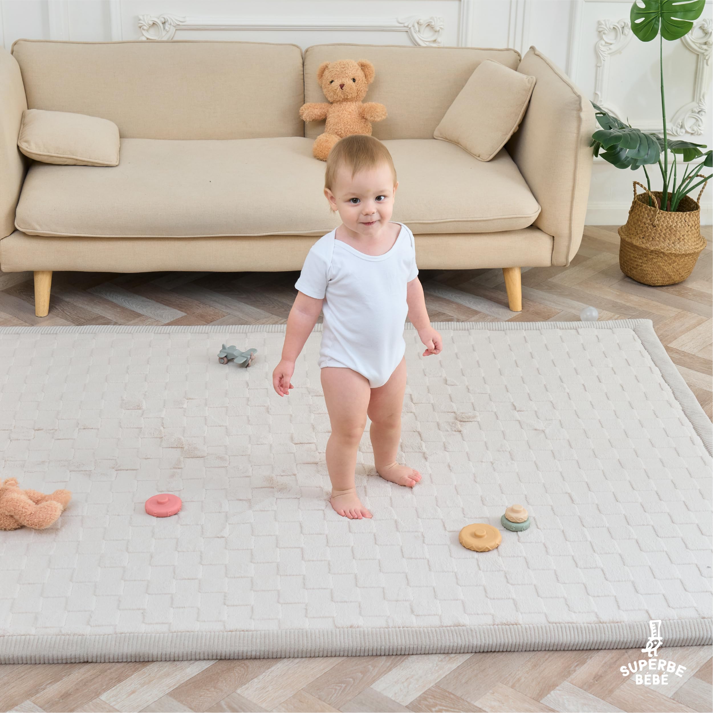 SUPERBE BEBE – Alfombra de Juego y Gateo para Bebé 150 × 200 × 2,5 cm – Gruesa y Antigolpes – Espuma Memory No Tóxica con Certificación Oeko-Tex – Alfombra para Habitación de Niños – Diseño Elegante