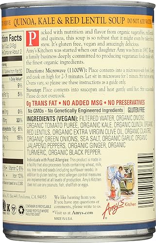 Miniatura 2 de Amys Sopa col rizada orgánica quinoa y lentejas rojas vegana y sin gluten 144 onzas