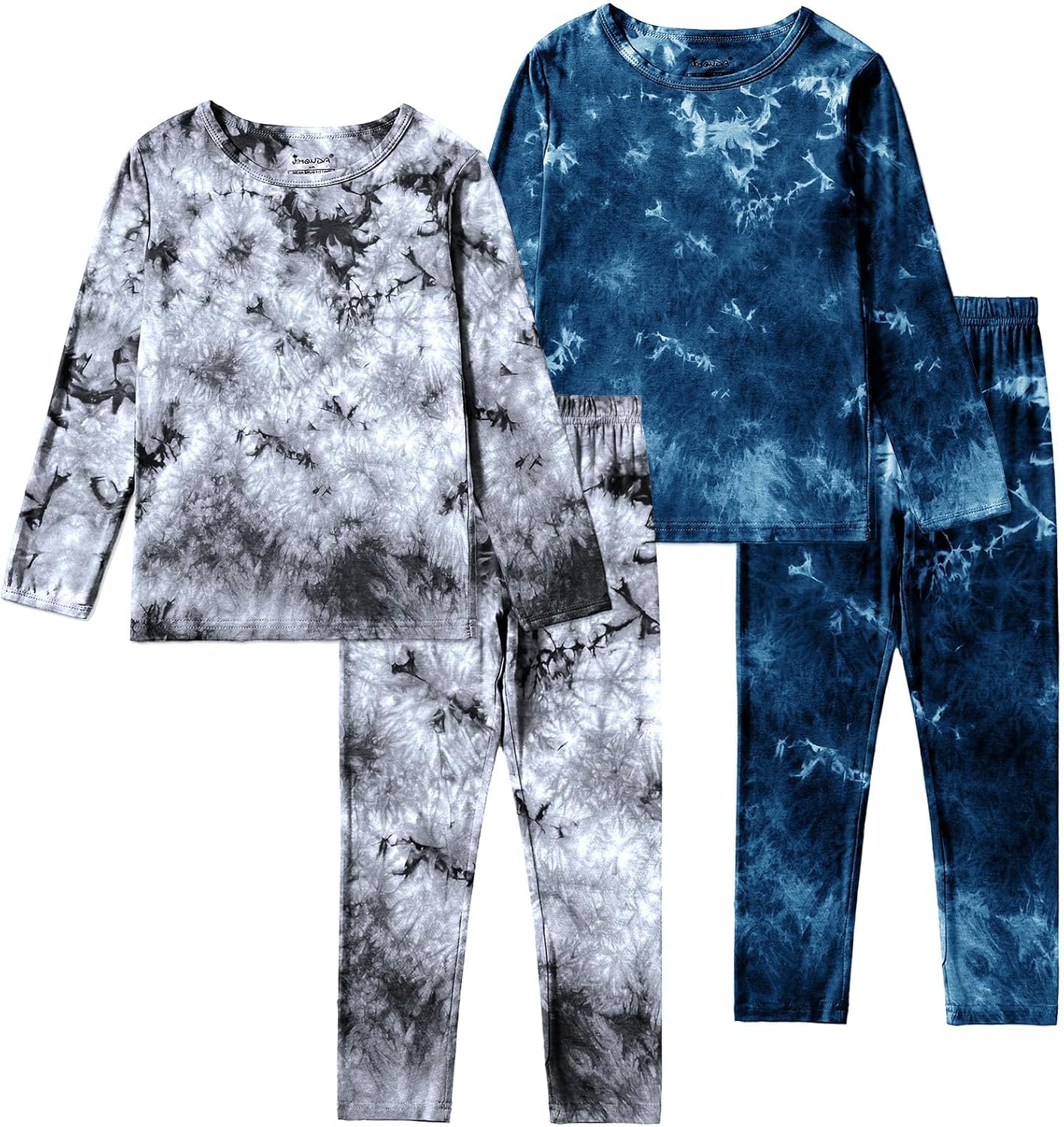 Jimonda Kids Toddler Soft Rayon From Bamboo Pajamas Long Sleeve Boys Girls Sleepwear Outdoor 4pcs Set Tops&Pants Tie Dye Pj