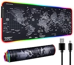 31.5"X12" Large Gaming Mouse Pad for Desk, RGB Mouse Pad with 11 Lighting Modes, Quality World Map Mouse Pad with Durable Strip Lighting, Waterproof LED Mouse Pad with Non-Slip Rubber Base