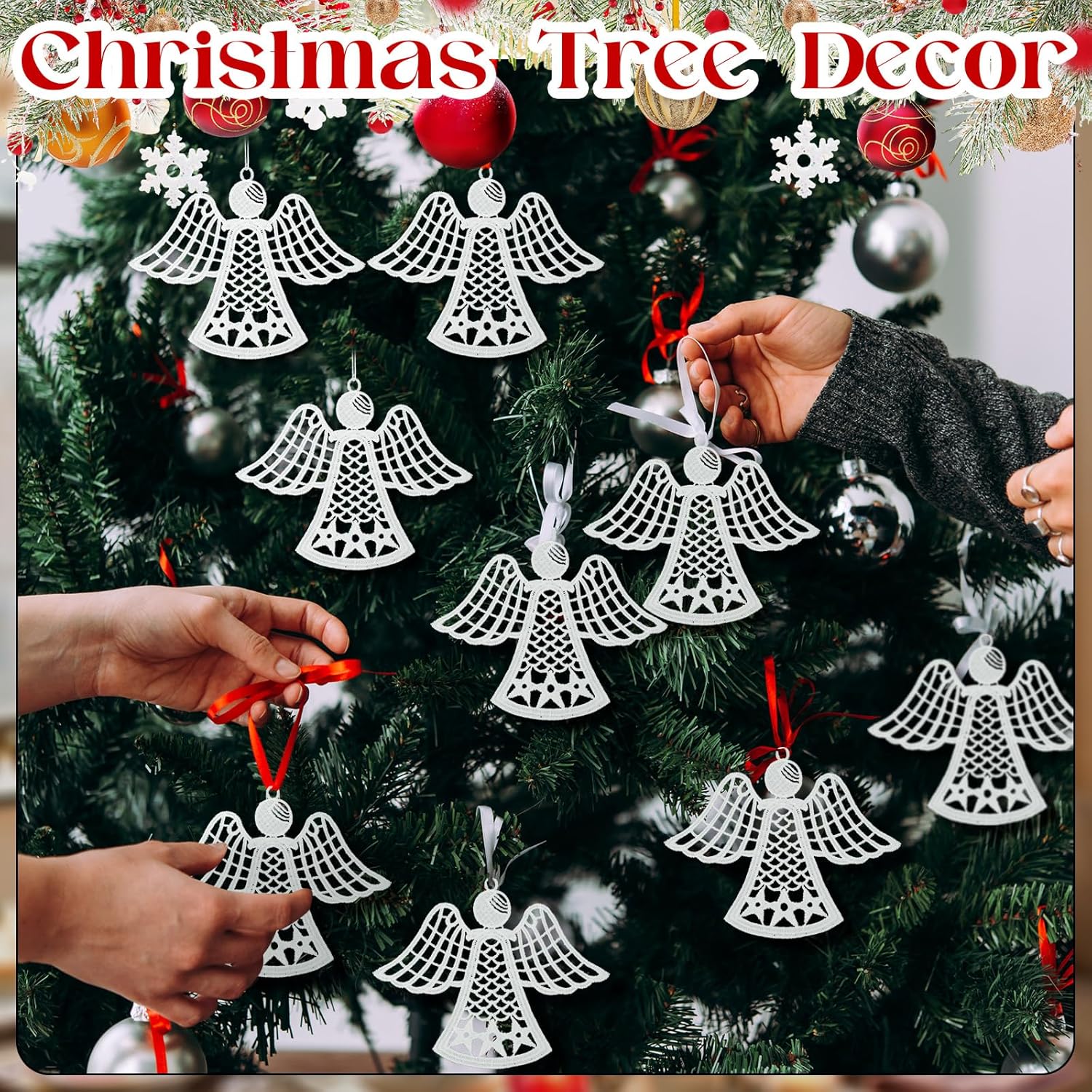 Buryeah 36 Pcs Crochet Angels Ornaments for Christmas Tree Crocheted Angels Decorations Hanging Ornaments for Christmas Tree Winter Home Wall Holiday Party Gift(Classic) - Image 4
