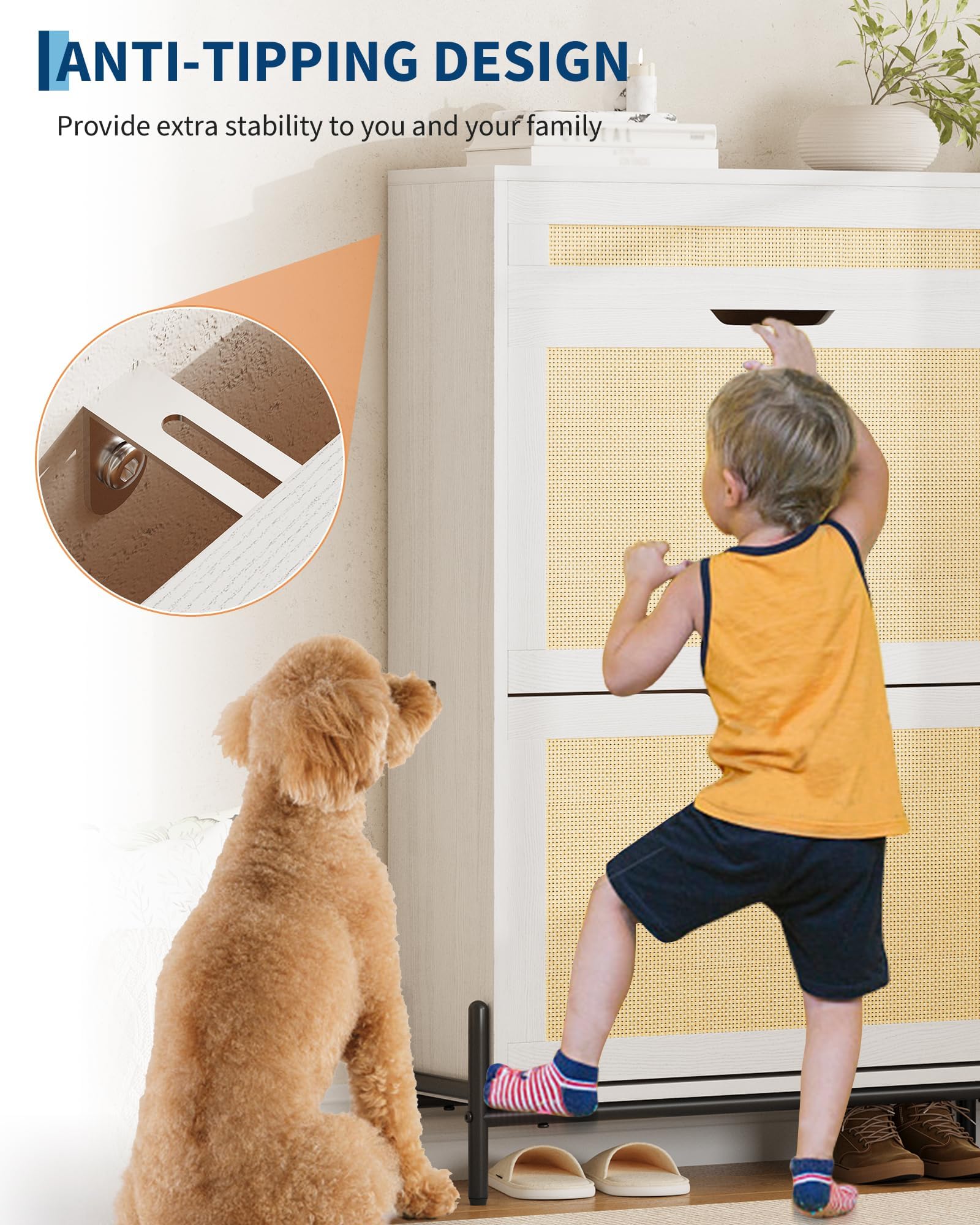 Zapatero estrecho de madera con 2 puertas abatibles y estantes ajustables - Cajón superior, estructura MDF estable - Diseño moderno y compacto, almacenamiento ventilado para entrada o recibidor