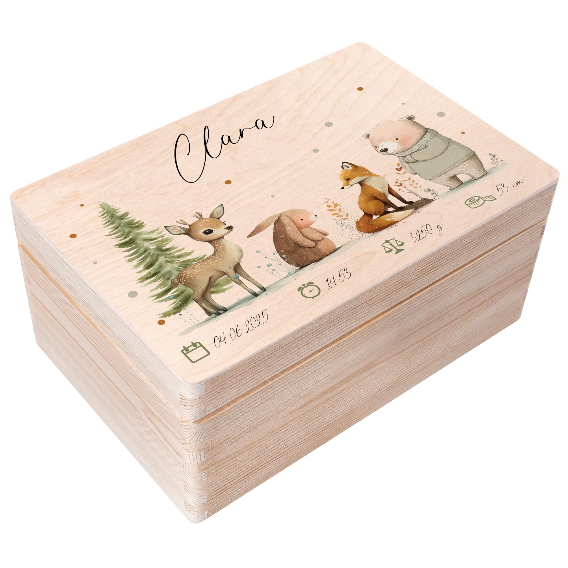 Creative Deco Personalised Baby Memory Box - Animals | Custom Keepsake Boxes | Unique Gift for Newborn Boy or Girl | Customised Wooden Storage Box with Hinged Lid | UV Print