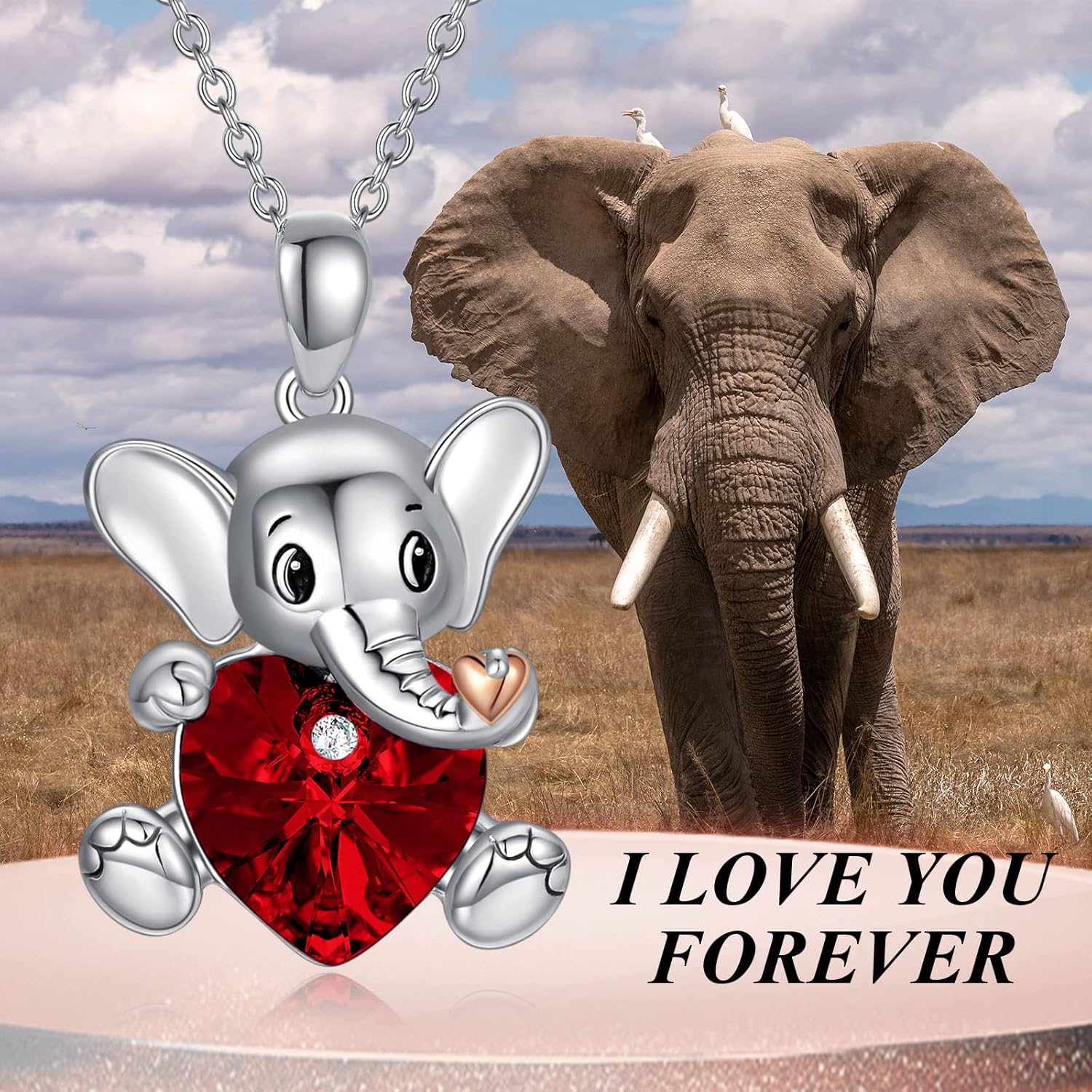 AOBOCO Sterling Silver Elephant/Koala/Panda Cute Animal Heart Pendant Necklace for Women Teen Girls, Embellished with Crystals from Austria - Image 6