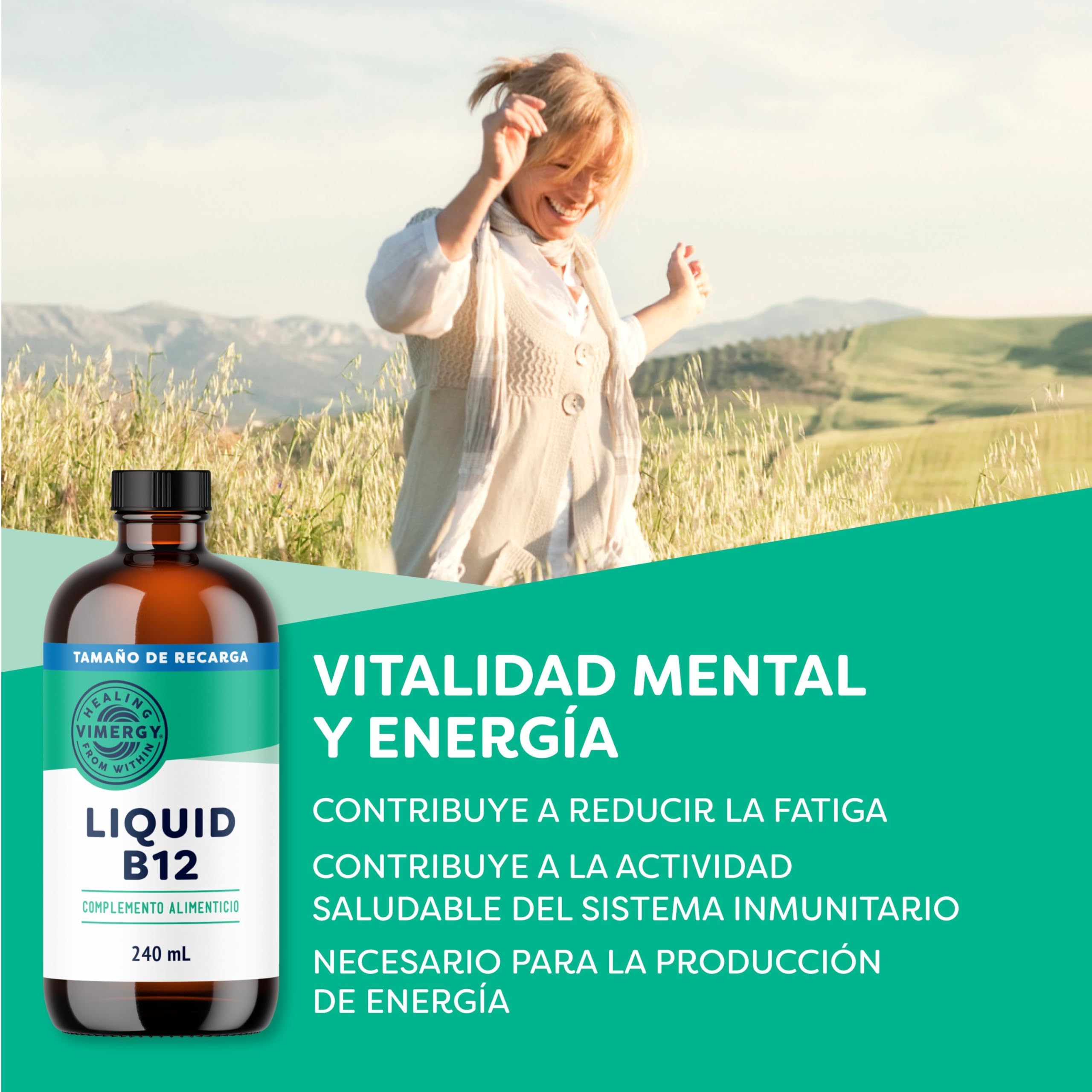 Vimergy Liquid B12 – 240 ml – Vitamina B12 Líquida – Ayuda al Sistema Nervioso – Vitamina B12 Vegana Sabor Dulce Natural – Sin Azúcar Refinado ni Gluten – Sin OMG – Apta para Keto y Paleo
