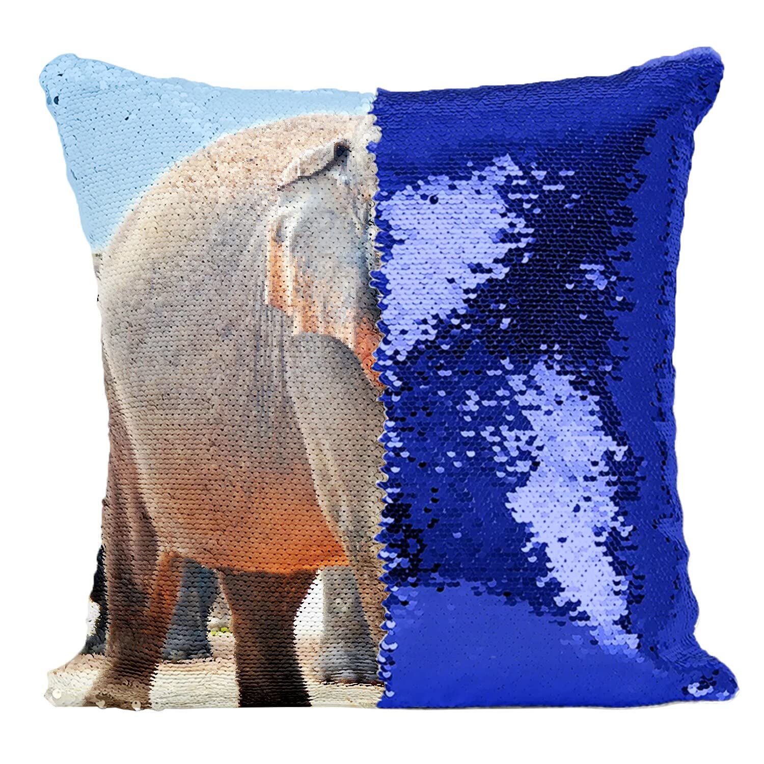 Paillettes Bleu Éléphant d'Asie sur coussin réversible pour illuminer votre canapé