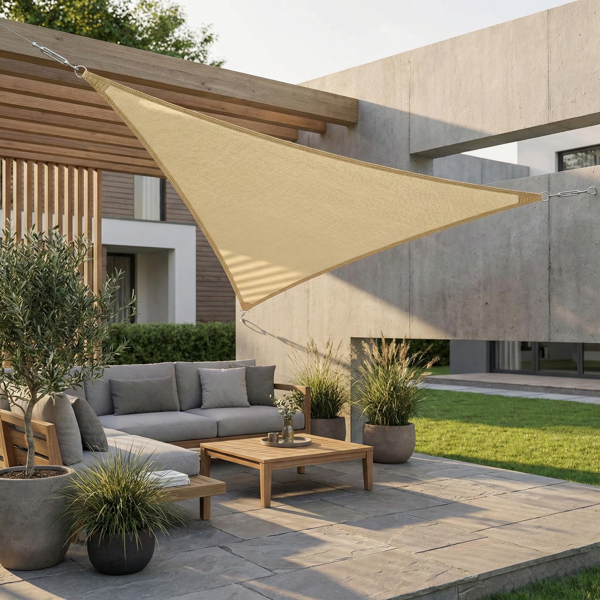 Brigros - Voile Pare-Soleil Triple Angle HDPE 180 g/m² résistant aux Rayons UV avec Anneaux D Acier Inoxydable, Rideau de Voile d'ombrage 3 x 3 m, 4 x 4 x 4 m, 5 x 5 x 5 m, bâche de Protection