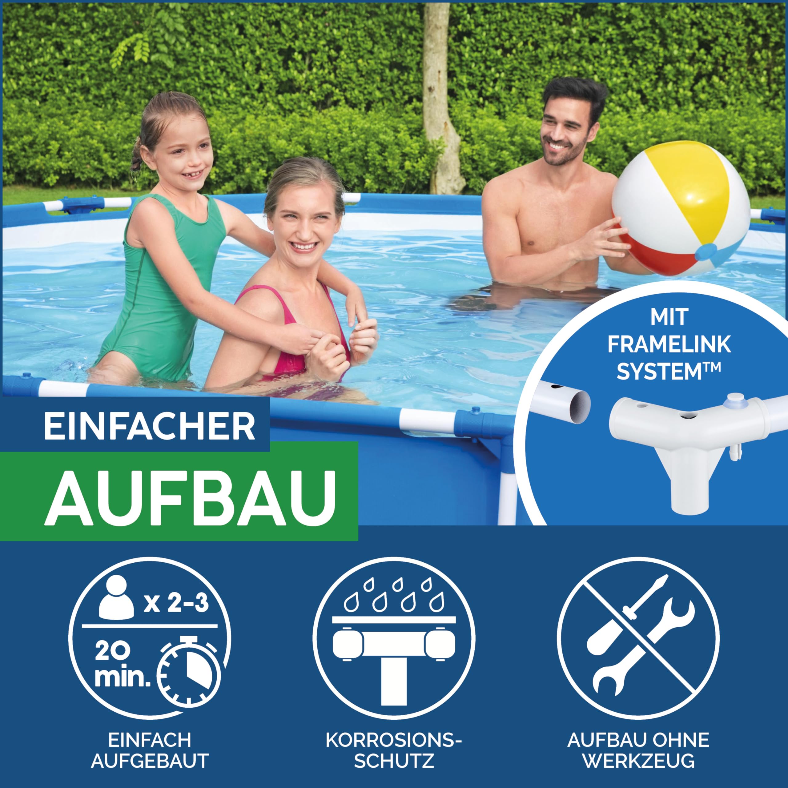 Bestway Steel Pro Frame Pool-Set Ø 396 x 84 cm mit Filterpumpe, blau, rund