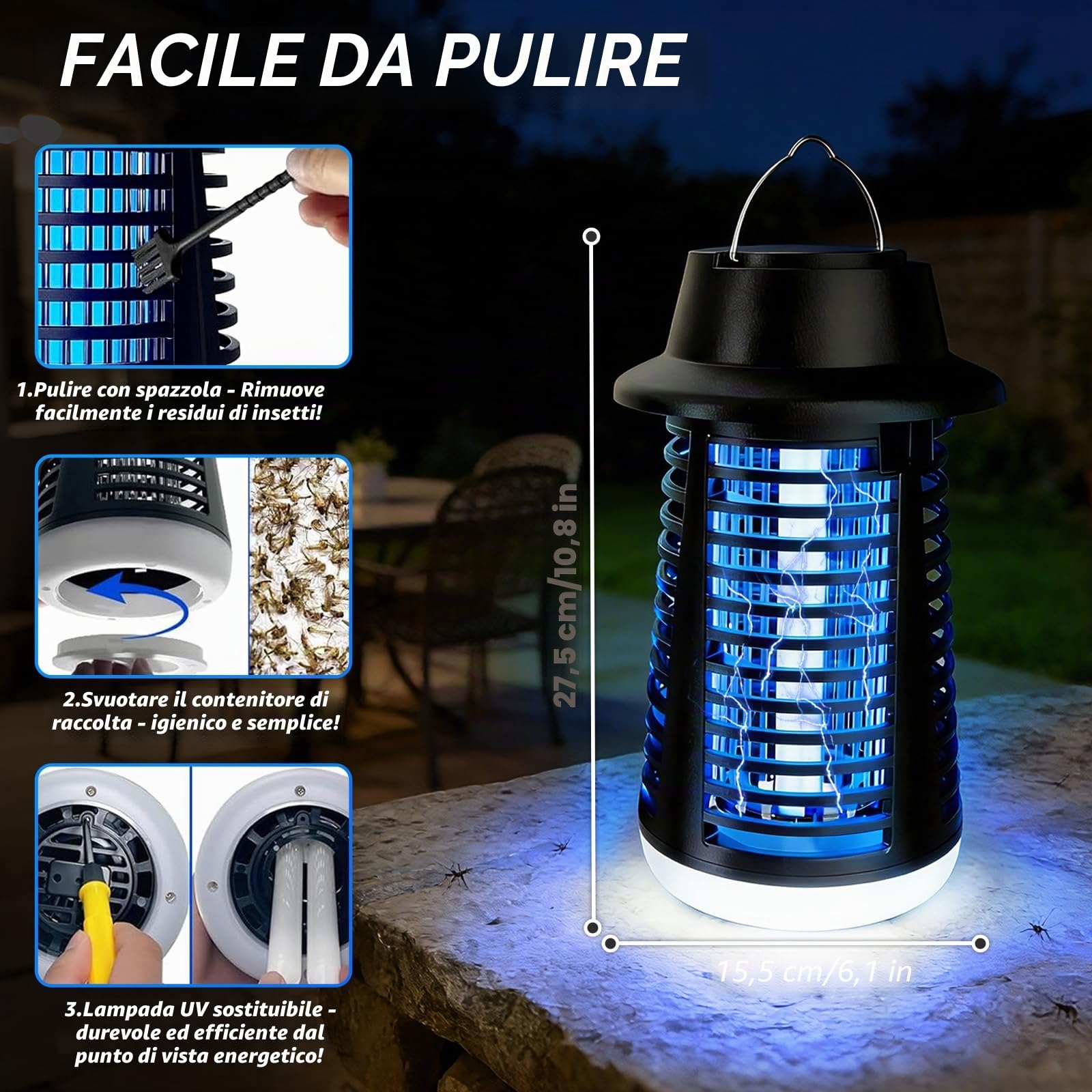 Lampada Antizanzare Elettrica Cable de 1.2m, 4000V 18W UV Zanzariera Elettrica con 9W LED Lampada, IPX4 Antizanzare Elettrico, Lampada Zanzare per Interni ed Esterni