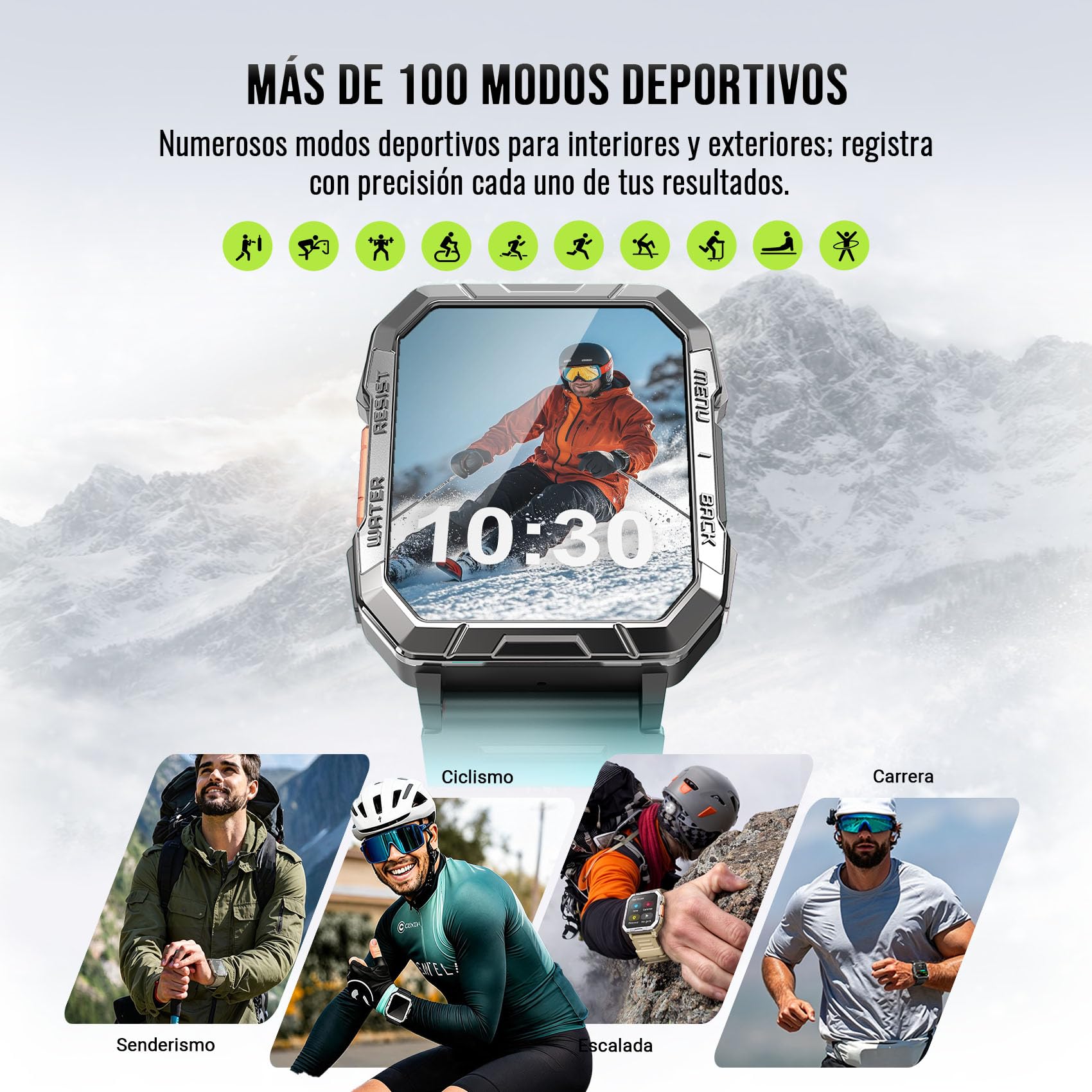 Blackview Reloj Inteligente Hombre Militar - 2.01” Smartwatch Hombre con Linterna, Brújula, Llamadas Bluetooth, Pulsómetro, Monitor de Sueño, Reloj Deportivo con Podómetro, 100+ Modos Deportivos