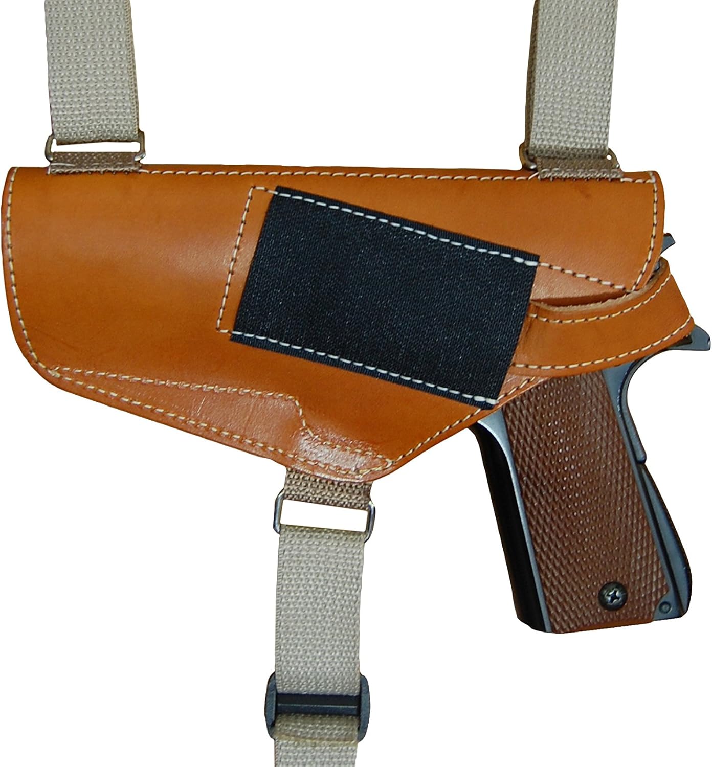 Barsony New Horizontal Saddle Tan Leather Shoulder Holster for Full Size 9mm 40 45