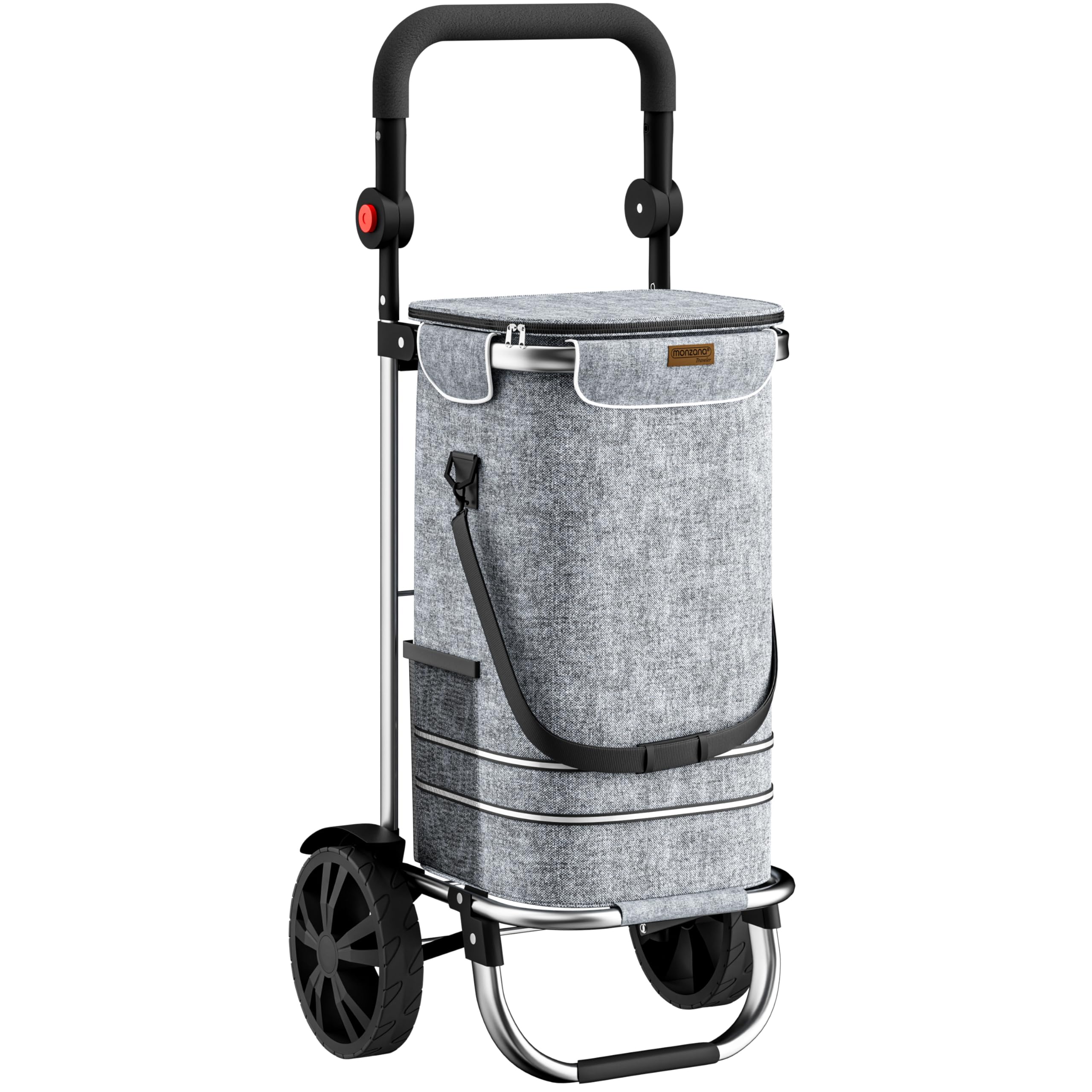 MONZANA® 3in1 Shopping Trolley On Wheels with Cool Bag, 56Ltr Capacity, 2 Wheels, Lightweight, Foldable, Removable Insulated Bag, 50kg Capacity, Ideal Shopping Trolley and Wheeled Holdall | Grey