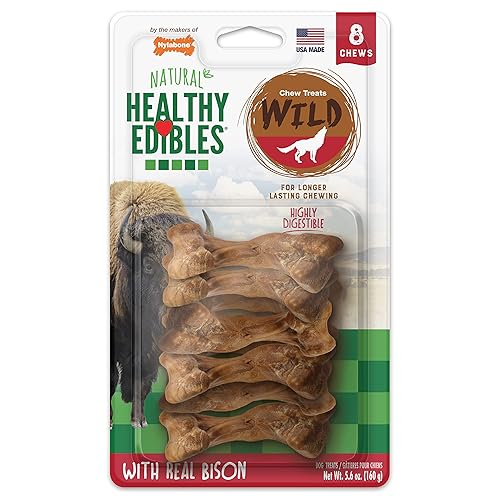 Nylabone Healthy Edibles WILD Natural Long Lasting Chews, Bone Chew Treats for Dogs, Bison Flavor, Small (8 Count) - Bison - 8 Count (Pack of 1)