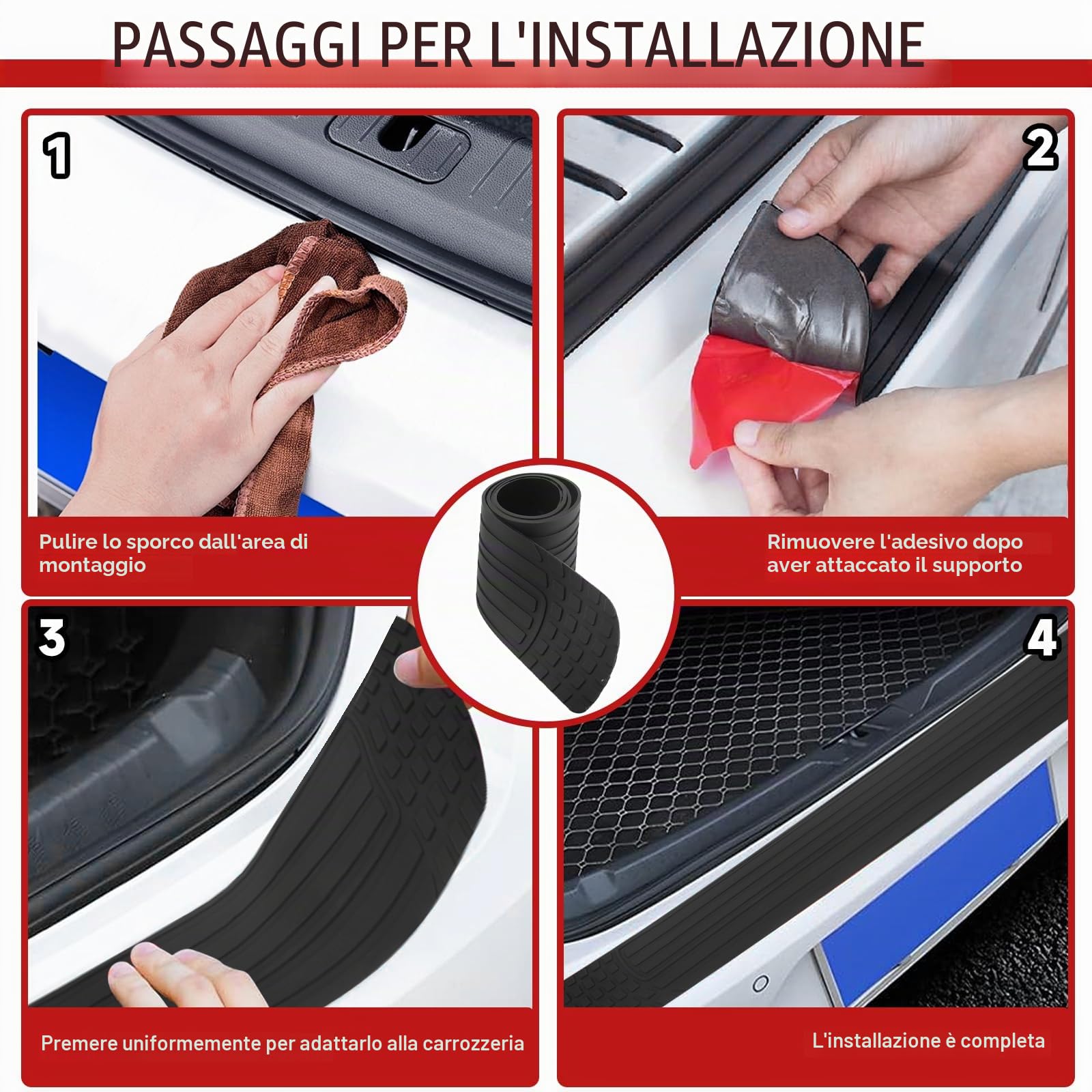 Gomma Protezione Paraurti Auto Autoadesiva Tappetino Bagagliaio Resistente Graffi Tagliabile