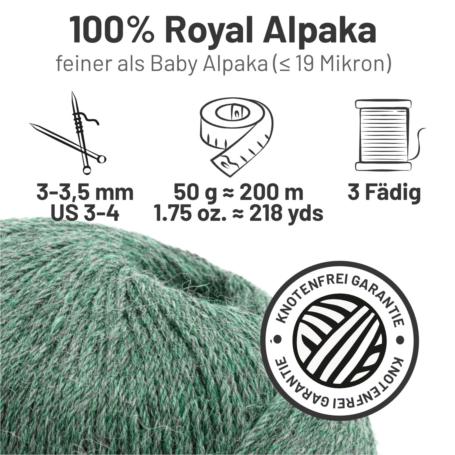HANSA-FARM |Alpawool 100% Royal Alpaka 200g Set (4 x 50g) edel und absolut kratzfreie Wolle zum Stricken & Häkeln - HF275 Smaragd Melange