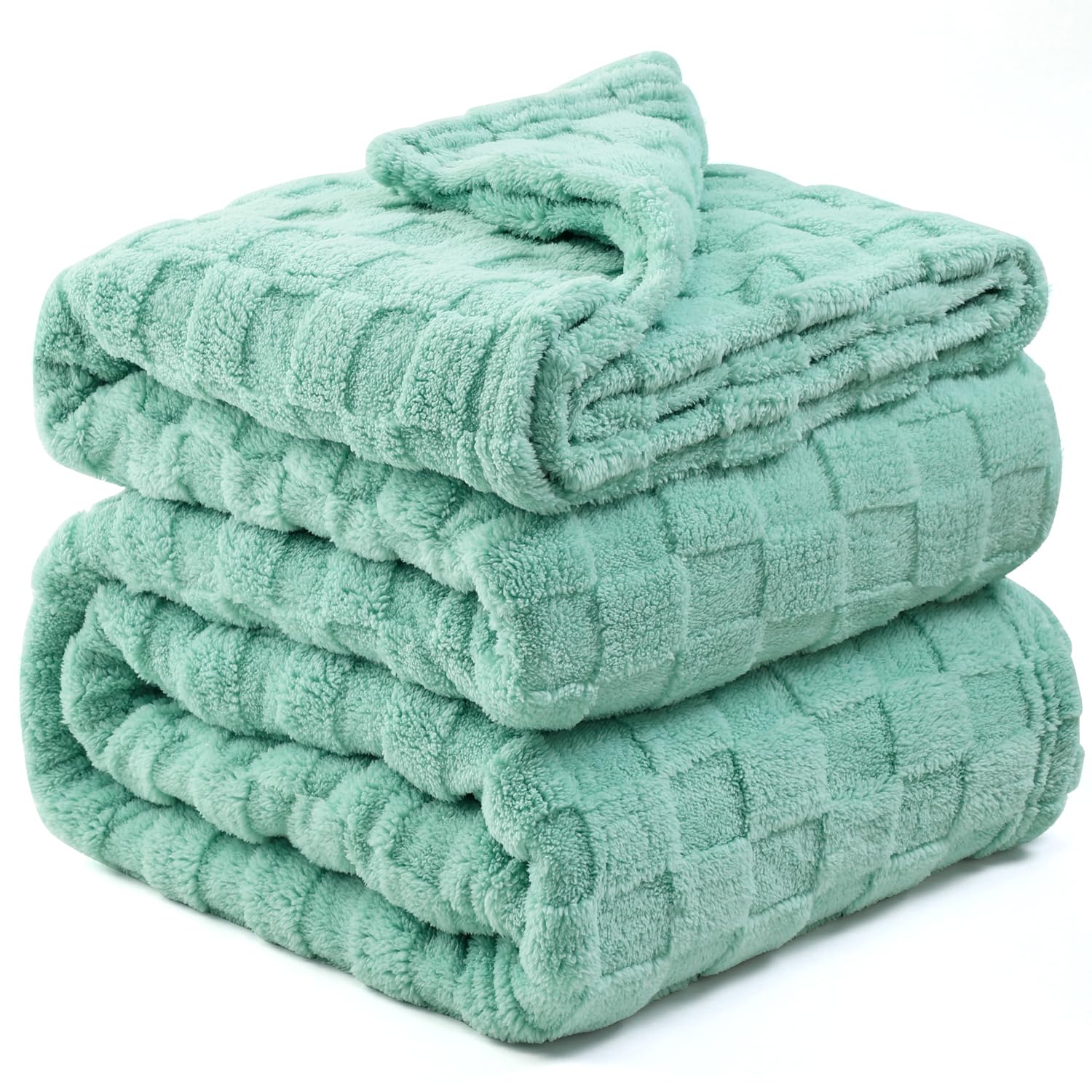 Kaisa Sage Green Blanket Queen Size 90"x90", Premium Fleece Blanket for Couch Sofa Bed, 3D Checkered Blankets for Home Decor, Soft Warm Lightweight Blankets for All Season Use, Machine Washable