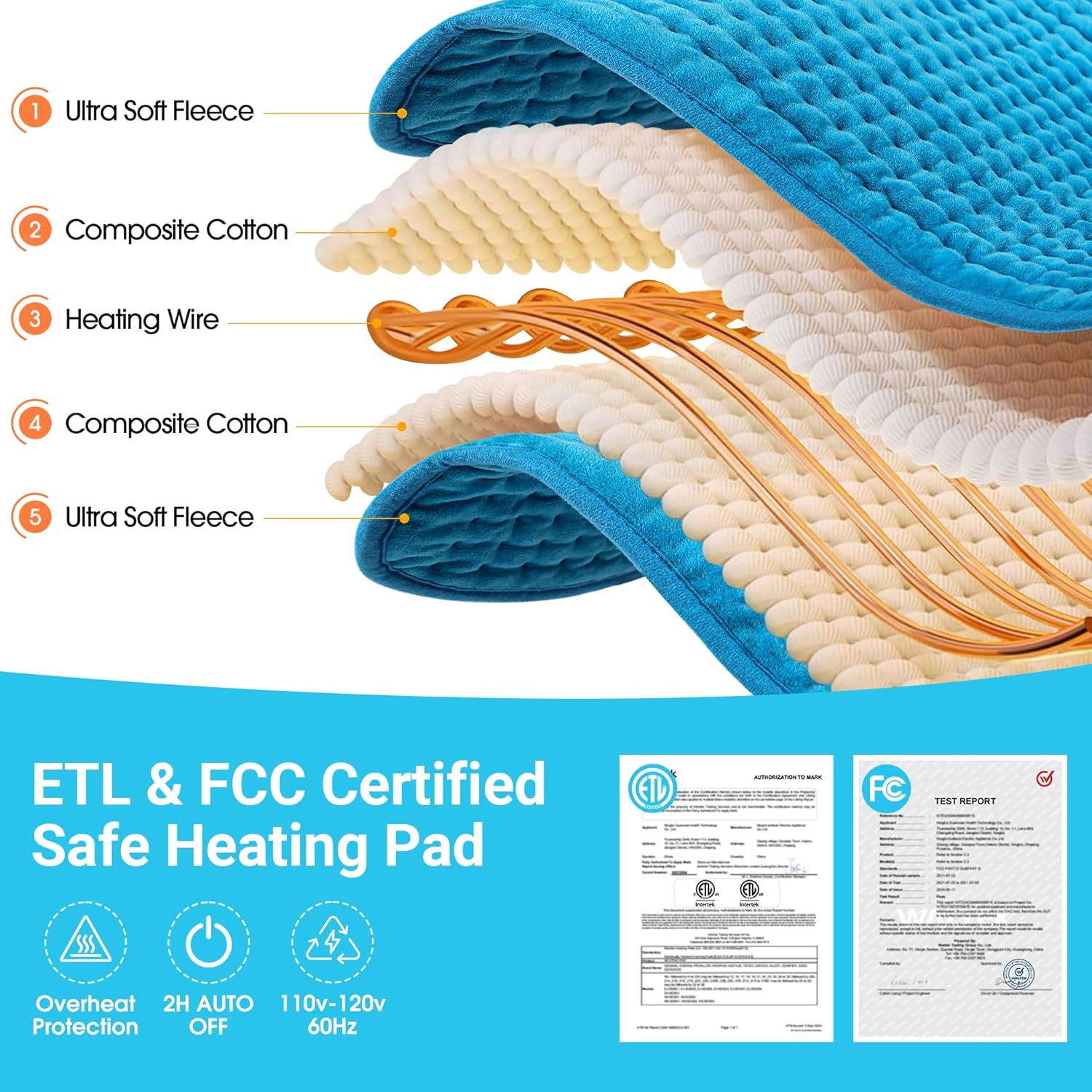 Boileau Electric Heating Pad for Back Pain and Period Cramps Relief, 17"x33" Extra Large XXXL, 3 Heating Levels Heat Pad with 2-Hour Auto Shut Off, Gifts for Women and Mom, Blue - Image 6