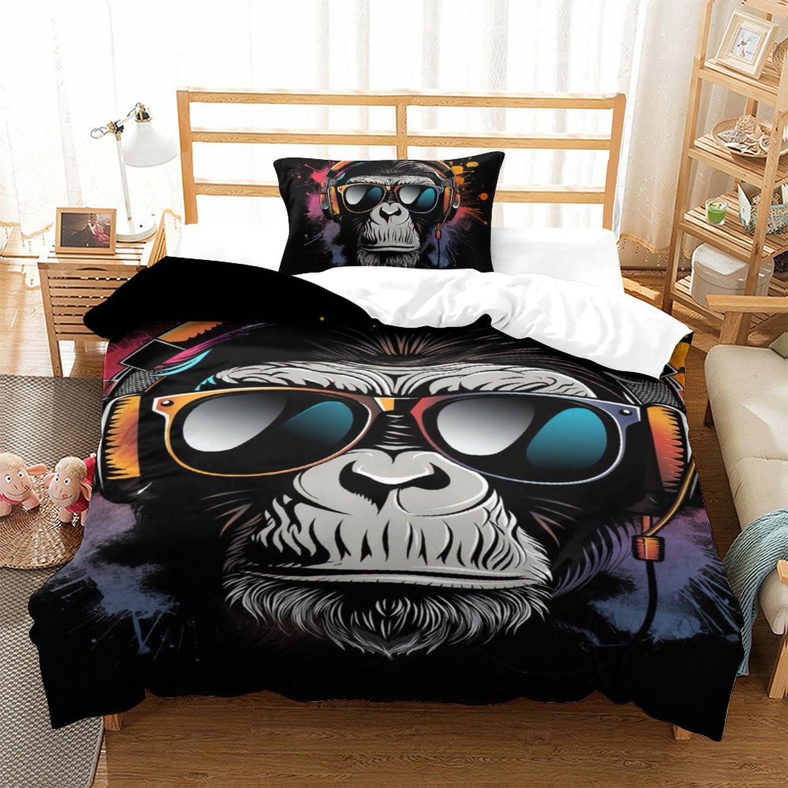 Couette Gorille en microfibre douce anti-plis pour lit simple avec taies d'oreiller