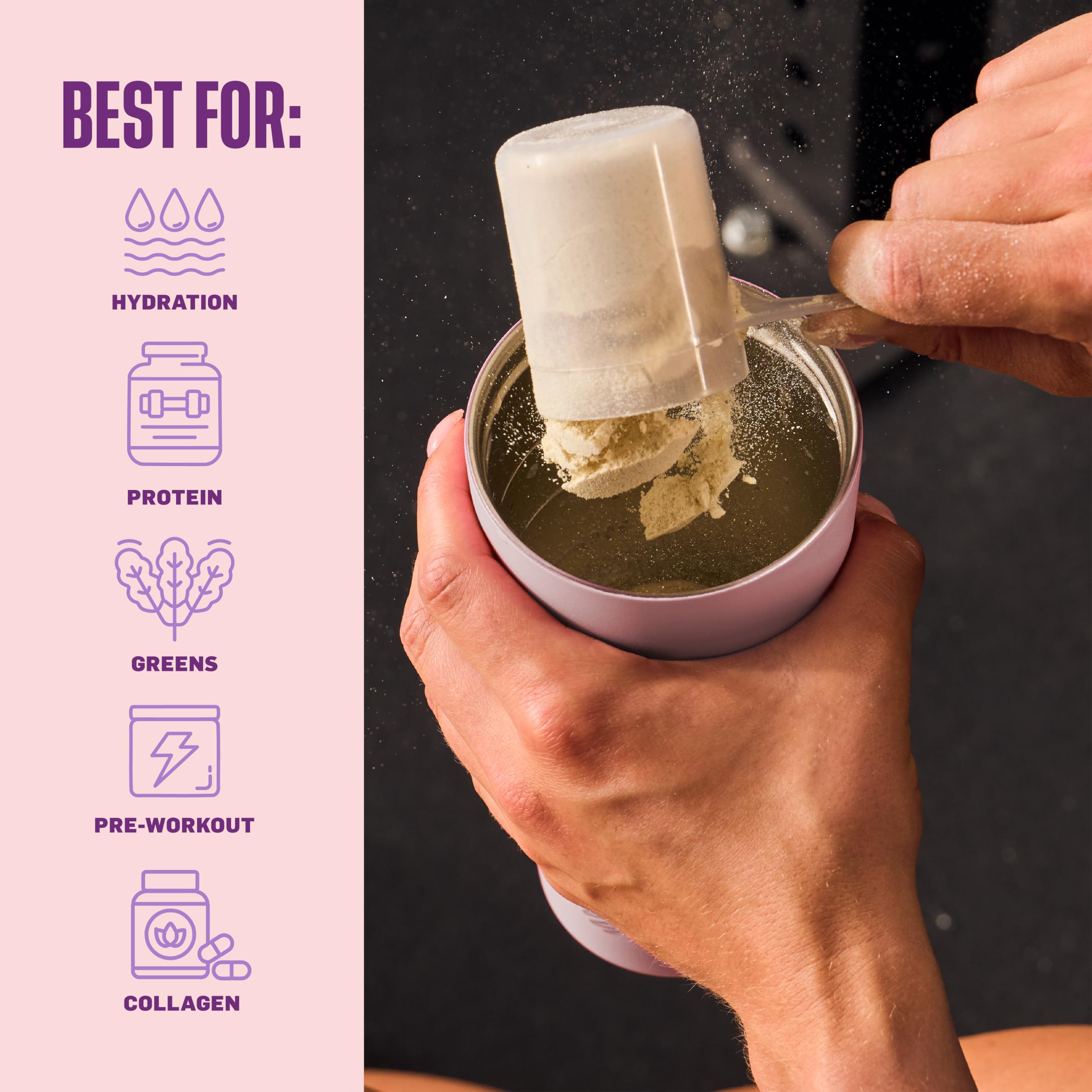 BlenderBottle Shaker isotherme 2 en 1 en acier inoxydable – Couvercle étanche – Paille, BlenderBall – Sans BPA – Pour boissons protéinées, smoothies et pré-entraînement, 710 ml, violet/rose (Velvet