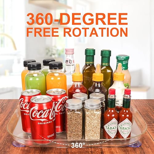 Miniatura 2 de Lazy Susan - Organizador de plato giratorio para refrigerador, caja de almacenamiento rectangular transparente giratoria de 360 de 15.7 pulgadas,